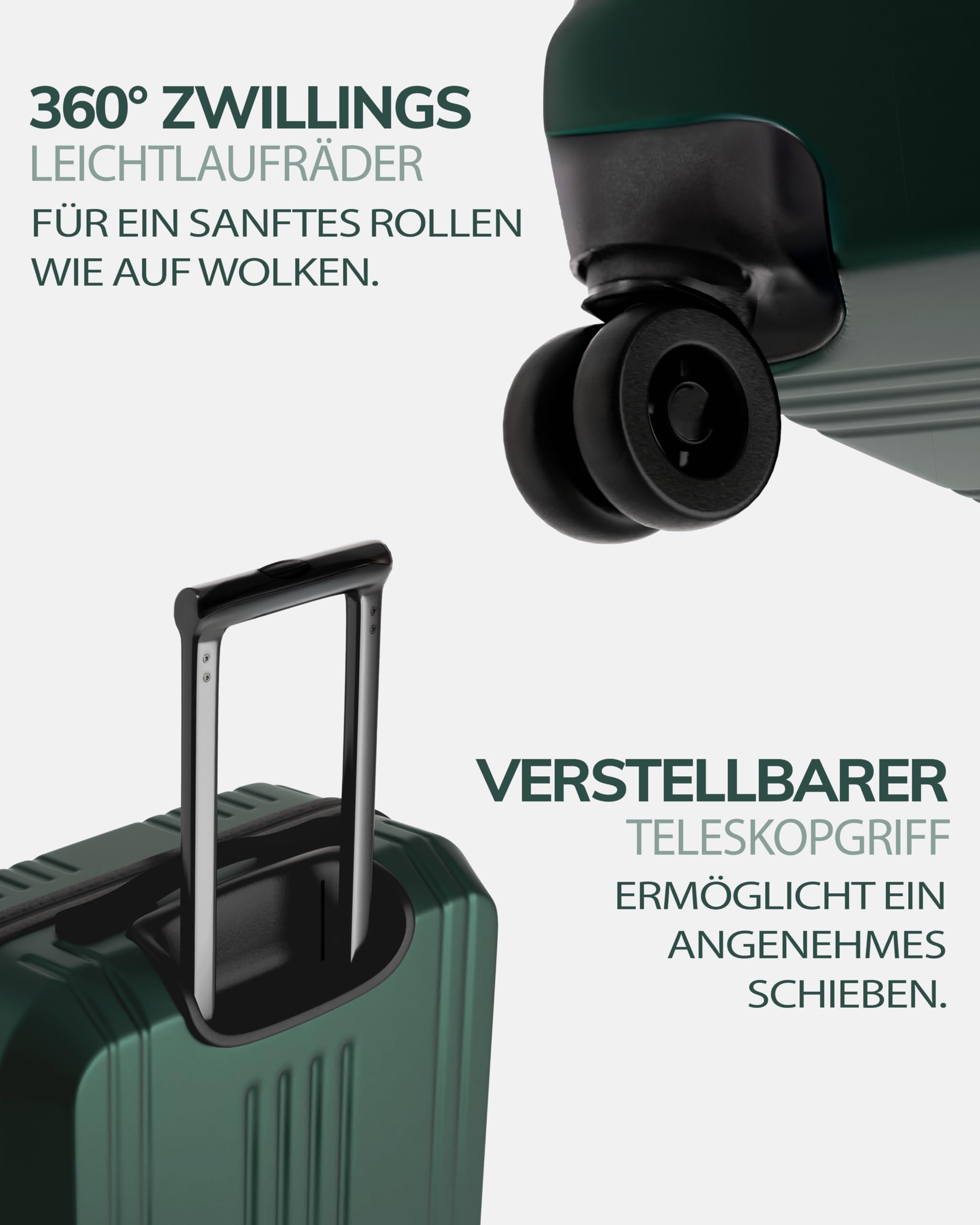 FERGÉ Cannes - Set di 3 valigie rigide, bagaglio a mano da 55 cm, L e XL, 4 ruote, 100% ABS e PC, verde, 3er Set, Set di valigie