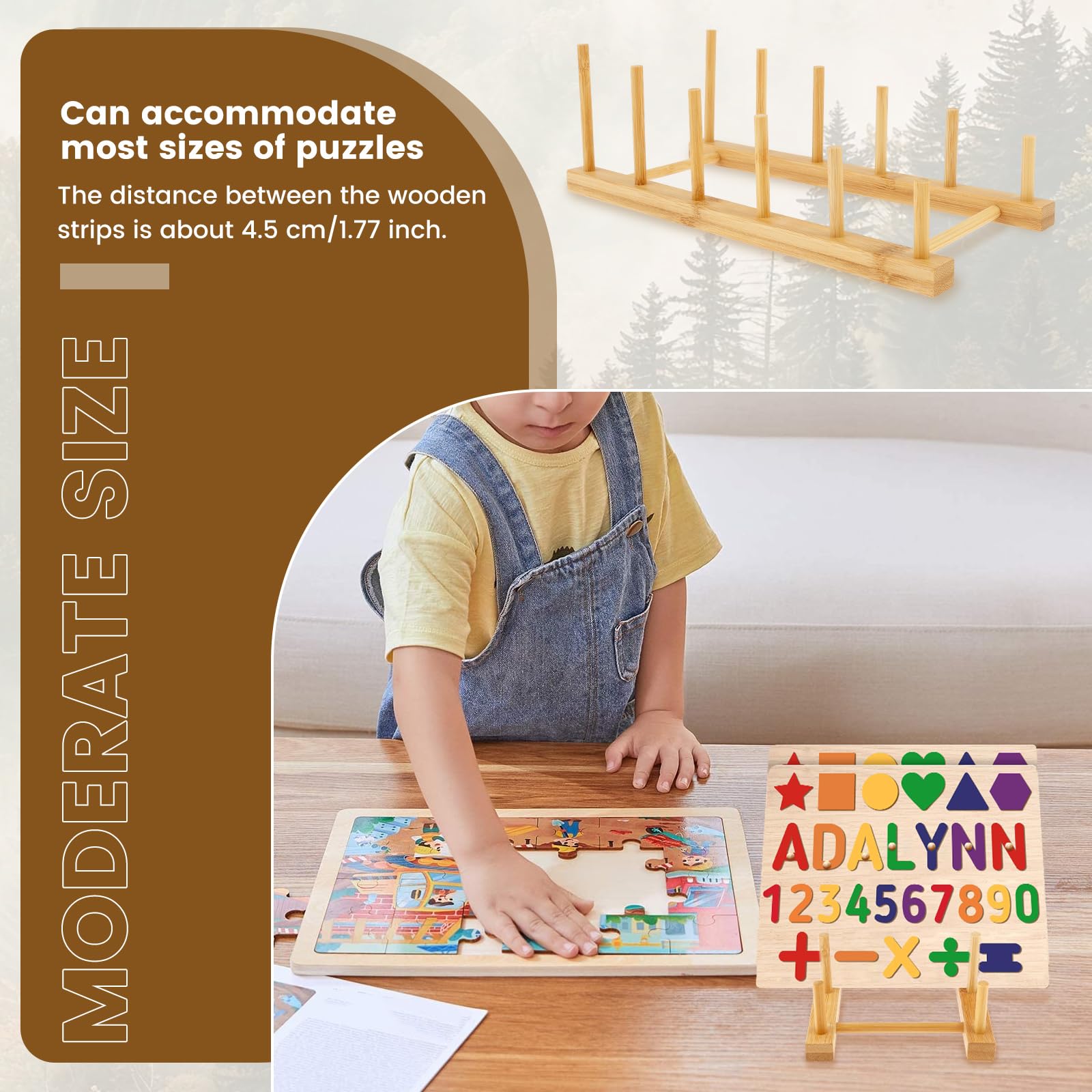 VAVPUP 5 teiliger Puzzle Präsentationsständer aus Holz,großer Puzzle Halter, Aufbewahrungs Organizer Regal,multifunktionales Küchen-Geschirrregal für Kinder Erwachsene Aufbewahrung(Holzfarbe) Spielzeug