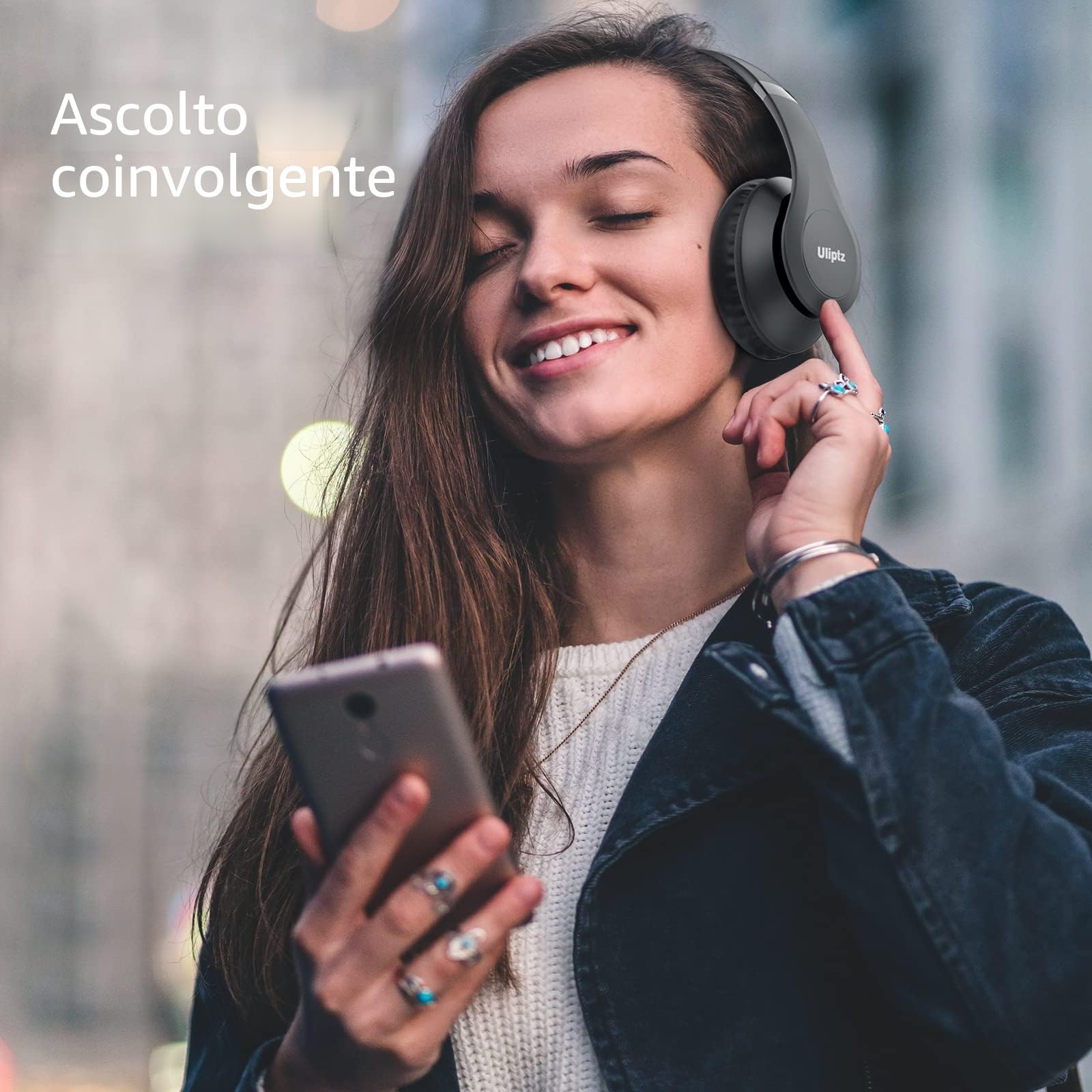 Uliptz Cuffie Wireless, 65 Ore Di Riproduzione, Over Ear, Senza Fili, Stereo HiFi con Microfono, Cuffie Bluetooth 5.3 per Viaggio/Ufficio/Telefono/PC (Nero)