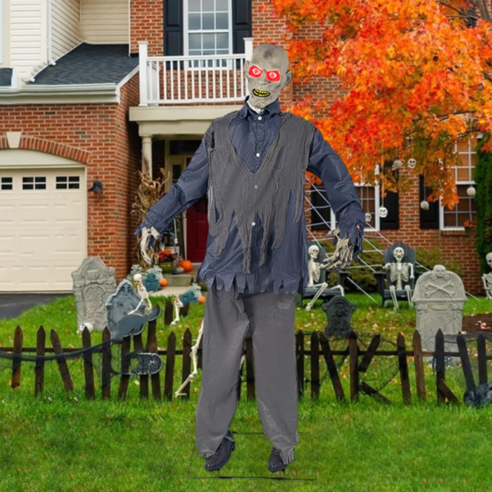 Halloween Figurine Animée Zombie Décoration Animatronique Statue Effrayante Automate Sonore Matériau Plastique Yeux Lumineux et Mouvement Oscillant