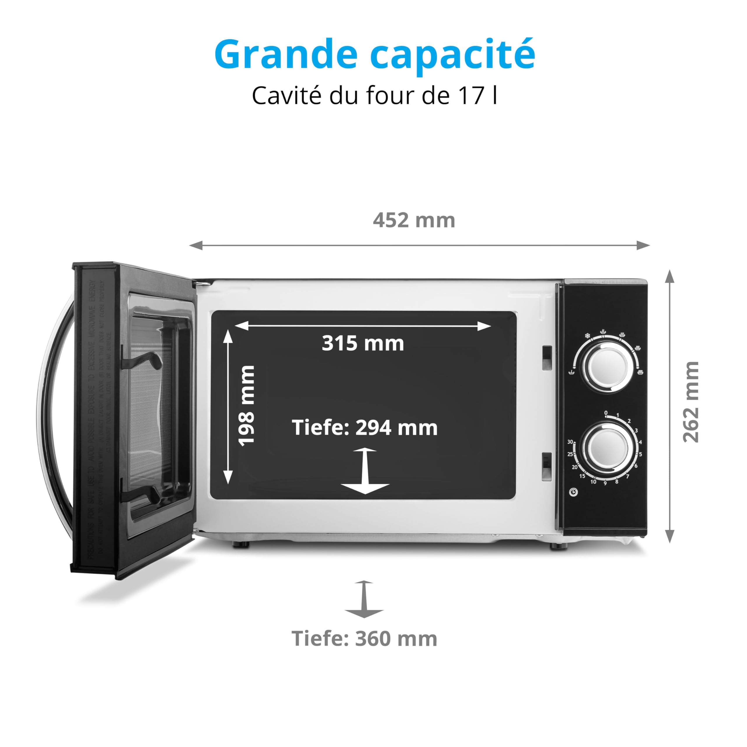 MEDION Micro-ondes, puissance env. 700 watts, capacité env. 17 litres, 6 niveaux, fonction décongélation, MD 15644, noir