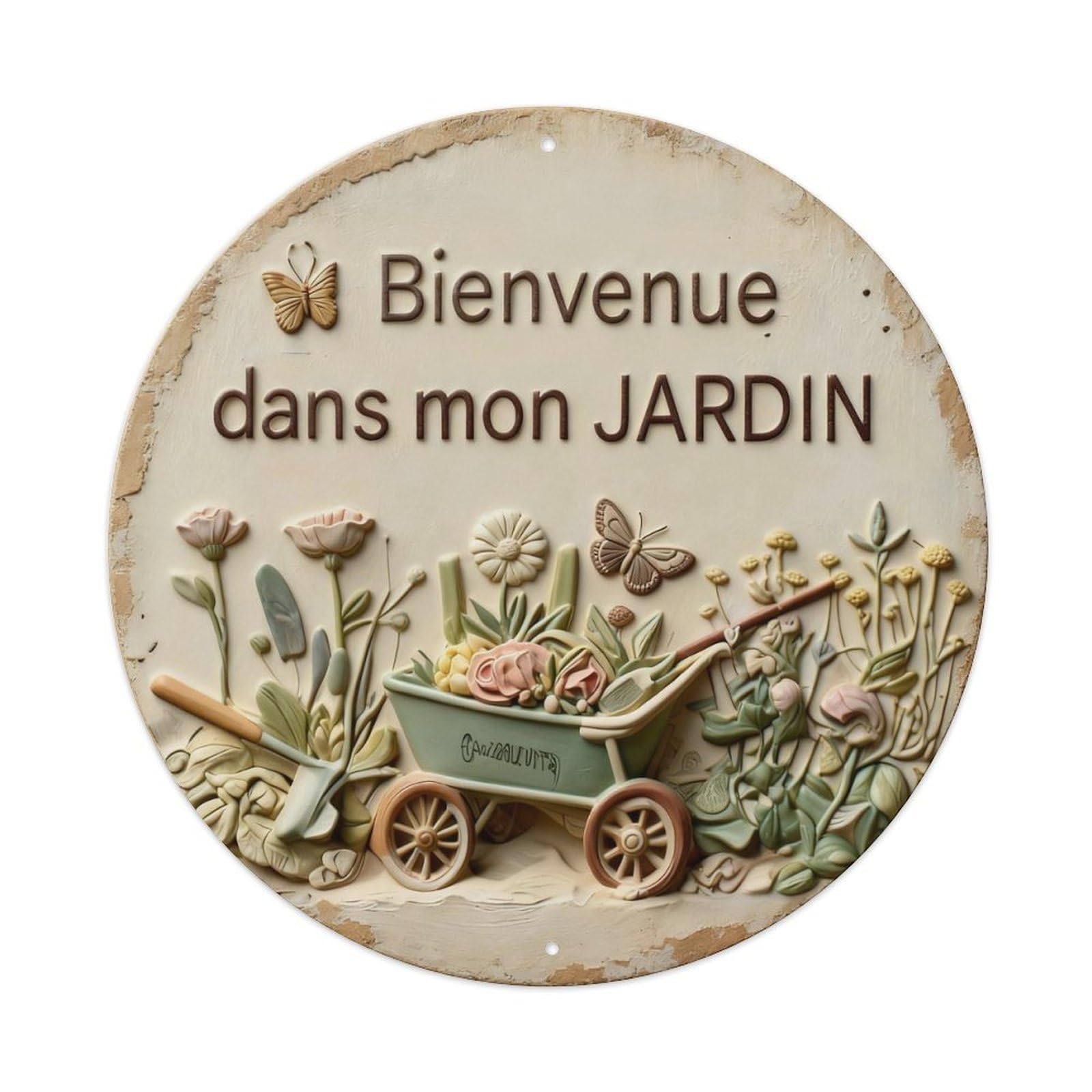 Zlatcbu Vintage French Garden Welcome Metal Tin Sign Retro Wall Art Poster, Decor For Home Living Room Bar Cafe Garage, 8X8 Inch