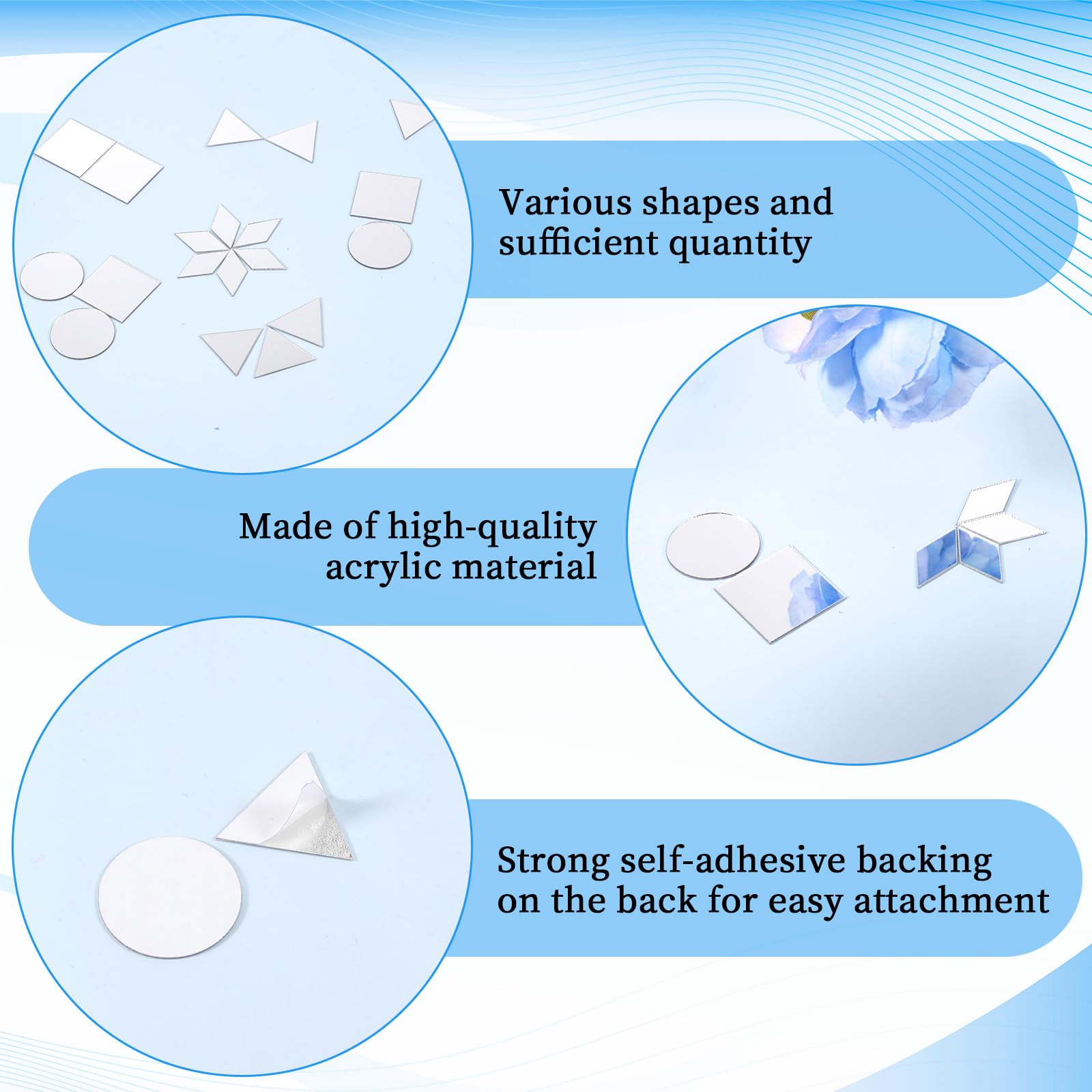 200Pcs Small Mirrors for Crafts, 4 Shapes Square Diamond Round Triangle Mirror DIY Mirror Mosaic Glass Pieces for Crafts Home Wall Art Disco Balls Crafts