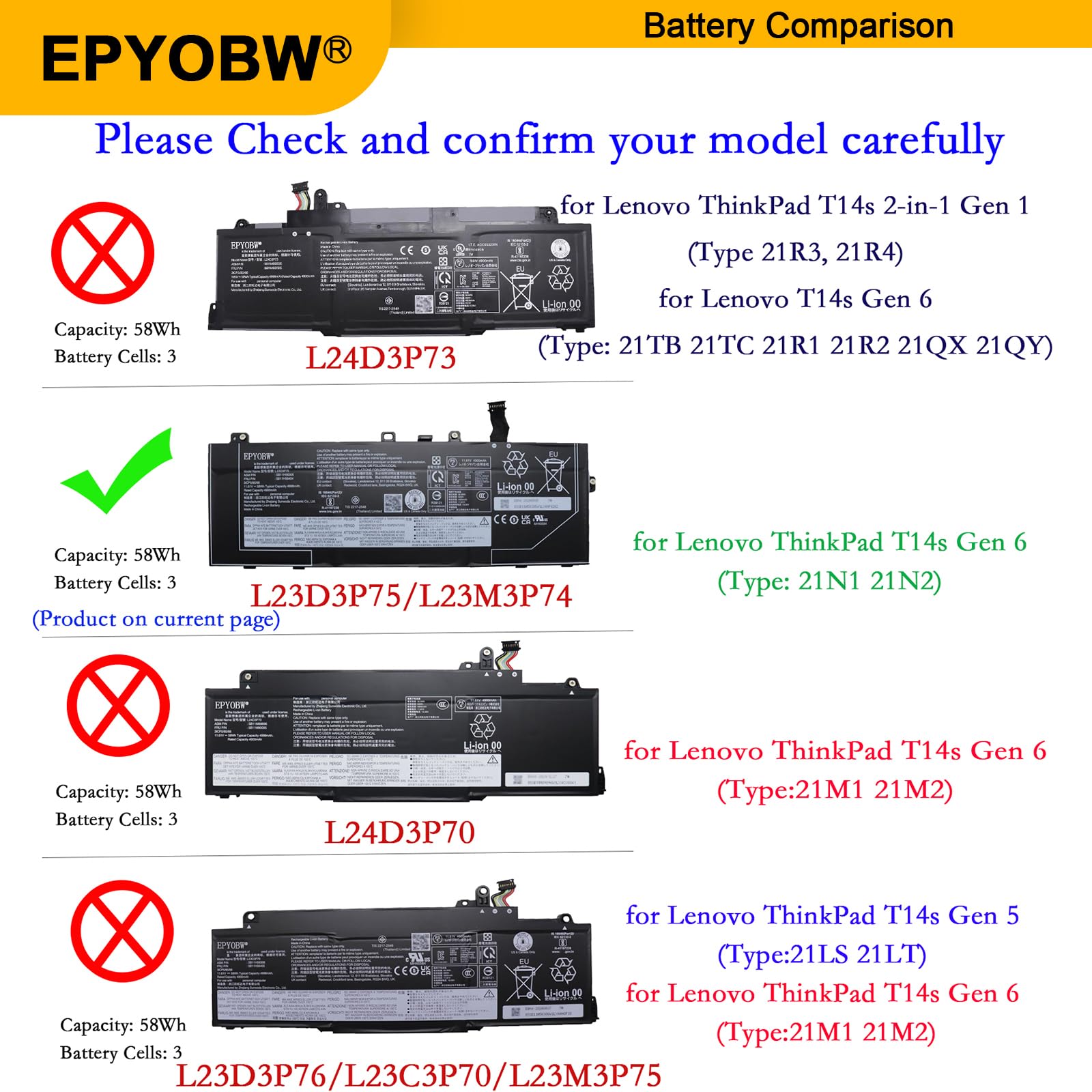 Amazon.com: EPYOBW L23D3P75 Laptop Battery 58Wh 4998mAh 3-Cell