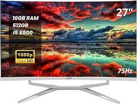 Computador All in One Curvo 27" 75Hz Full HD Painel VA i5 6500 512GB 16GB RAM DDR3 Wi-Fi 2.4 e 5GHz com Alto-Falante Integrado