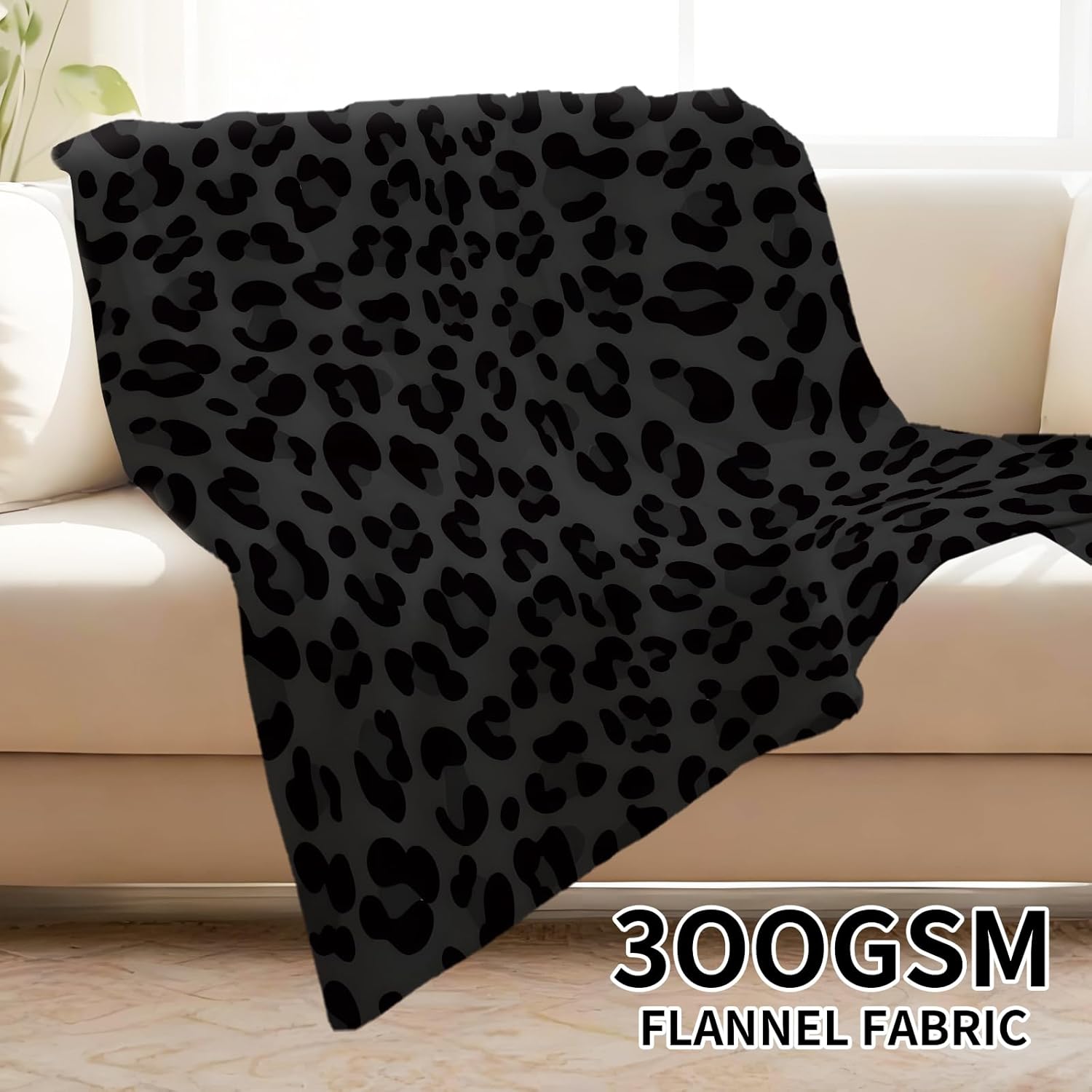 Throw Blanket for Couch, 300GSM Warm Soft Cozy Flannel Blanket, Cute Blanket for All Seasons Bedroom Home Decor Gifts, Black Leopard Cute 50x60 Inches - Image 5