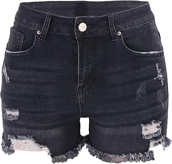 JEKE-DG Womens Elastic Waist String High Waist Shorts Slim Hole Wash Jeans Shorts Drawstring Plus Size Casual Shorts