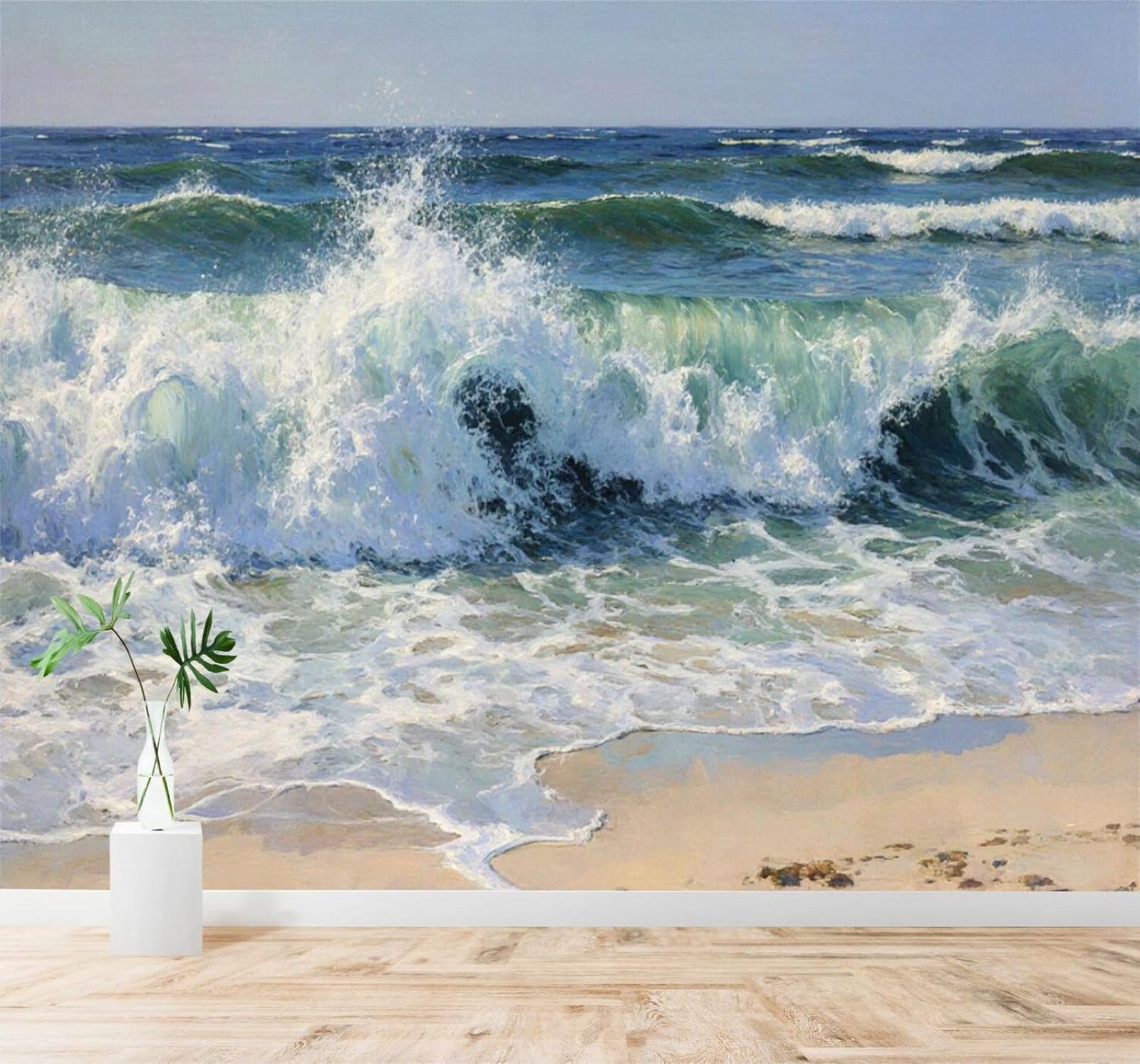 XLMING Three Dimensional Blue Sea Waves Beach Seascape 3D Wallpaper Silky Texture Home Study Office Grey Dining Room Sofa Bedroom Living Room TV Backdrop-250cm×170cm