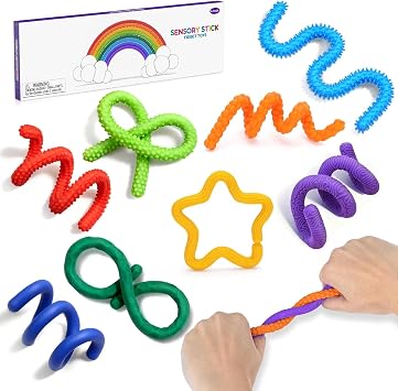 8 PCS Fidget Toys Sensory Stick, Colorful Quiet Fidget Toy, Textured Silicone Sensory Toys for ADHD Autism Anxiety Relief, Calm Down Travel Toy