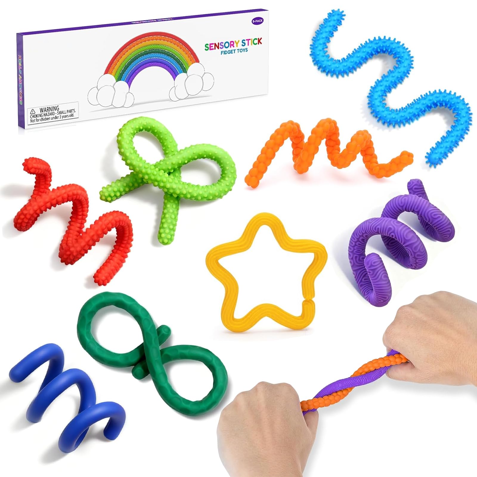 Quelcc 8 PCS Fidget Toys Sensory Stick, Colorful Quiet Fidget Toy
