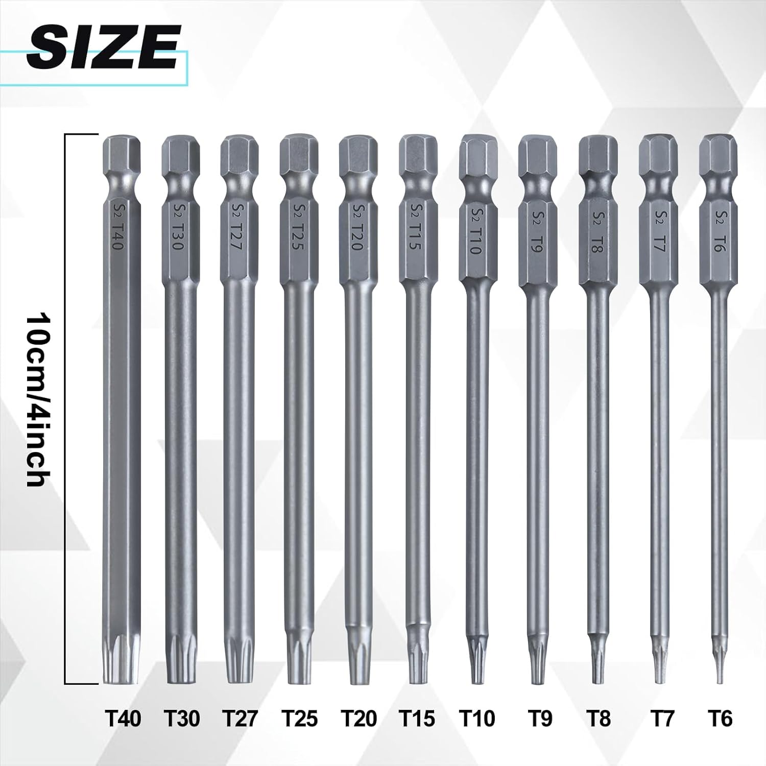 11 Piece Security Torx Bit Set T6 to T40 Torx Head Screwdriver Bit Set 1/4 Inch Hex Shank Magnetic Tamper Proof Star 6 Point Screw Driver Kit Tools 4-Inch Long Drill Bits, S2 Alloy Steel