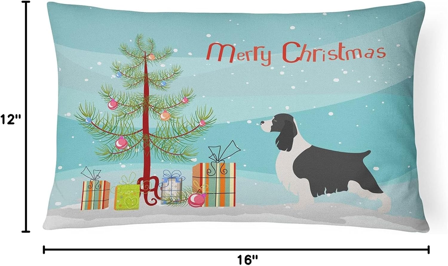 Caroline's Treasures BB8435PW1216 English Springer Spaniel Christmas Canvas Fabric Decorative Pillow Machine Washable, Indoor Outdoor Decorative Pillow for Couch, Bed or Patio, 12HX16W