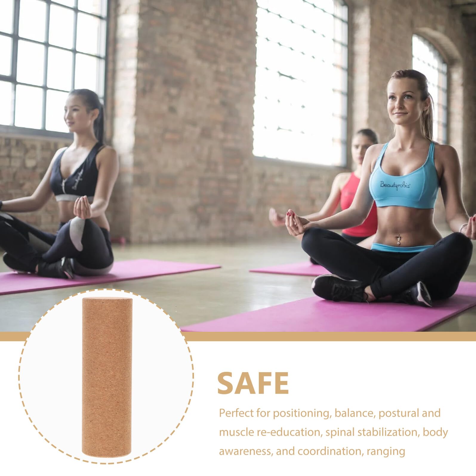 Solid Cork Sports Yoga Cylinder for Back Relief High-density Fitness Roller for Deep Tissue Massage And Back Bend Training Portable Yoga Massager