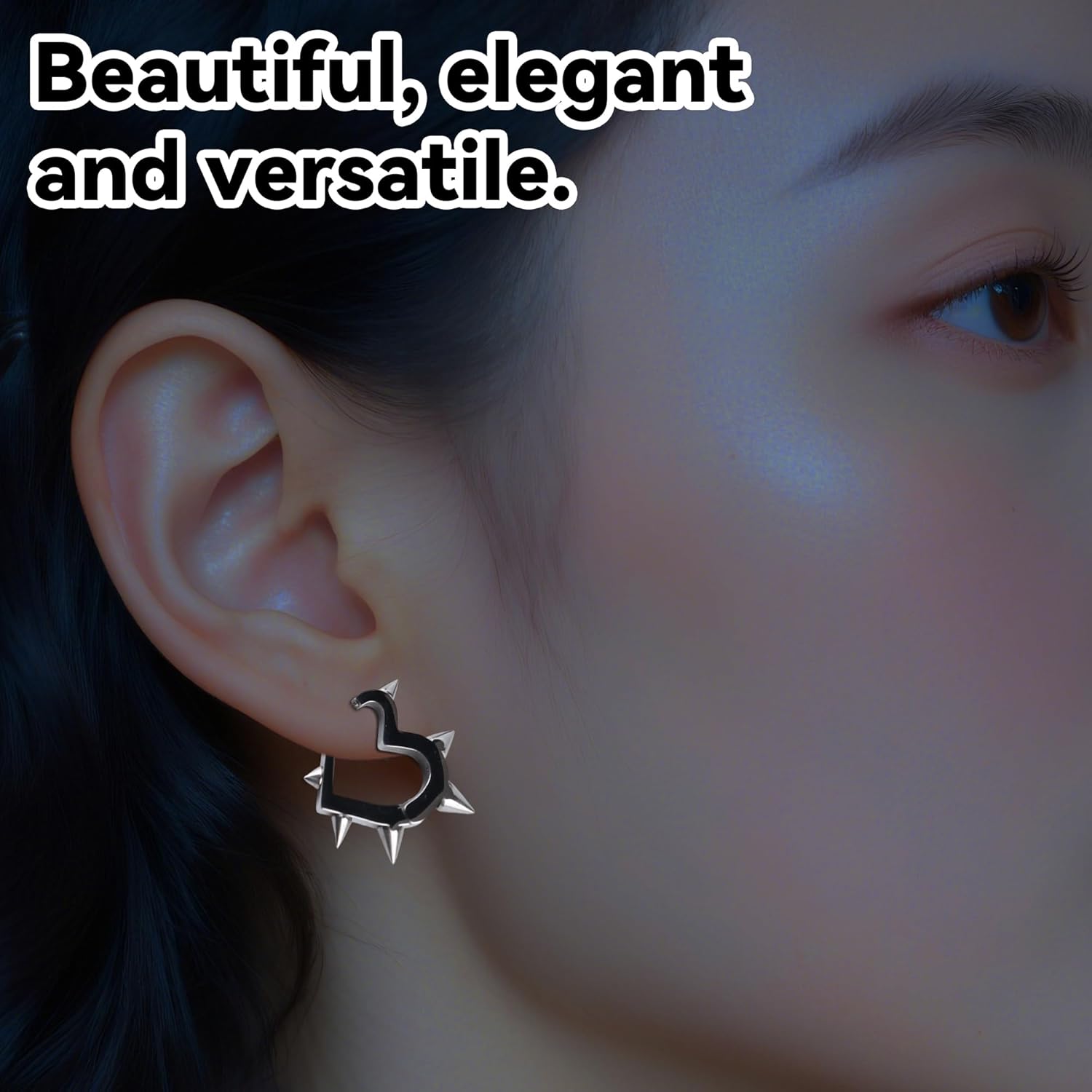 Goth Earrings Black Heart Punk Earrings Set - Y2K Grunge Jewelry for Women & Men, Emo Spike Earrings with Heart Charm, Alternative Gothic Gift 4pc - Image 3