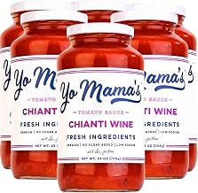 Keto Chianti Wine Pasta Sauce by Yo Mama's Foods, No Sugar Added, Low Carb, Low Sodium, Gluten Free, Paleo Friendly, and Made with Whole, Non-GMO Tomatoes, 25 Ounce (Pack of 6)