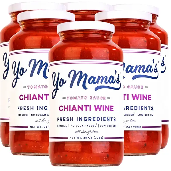 Keto Chianti Wine Pasta Sauce by Yo Mama's Foods, No Sugar Added, Low Carb, Low Sodium, Gluten Free, Paleo Friendly, and Made with Whole, Non-GMO Tomatoes, 25 Ounce (Pack of 6) 1