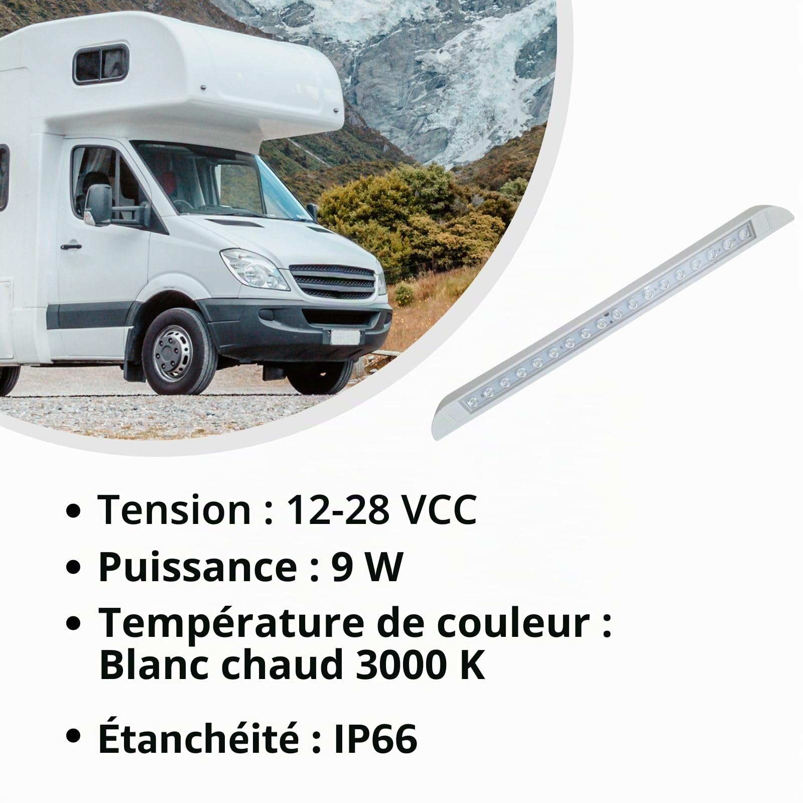 MARVIX Lampe LED pour auvent 12 V 24 V étanche avec interrupteur tactile 506 mm de long bande blanche 3000 K (commutable) pour camping-car, caravane