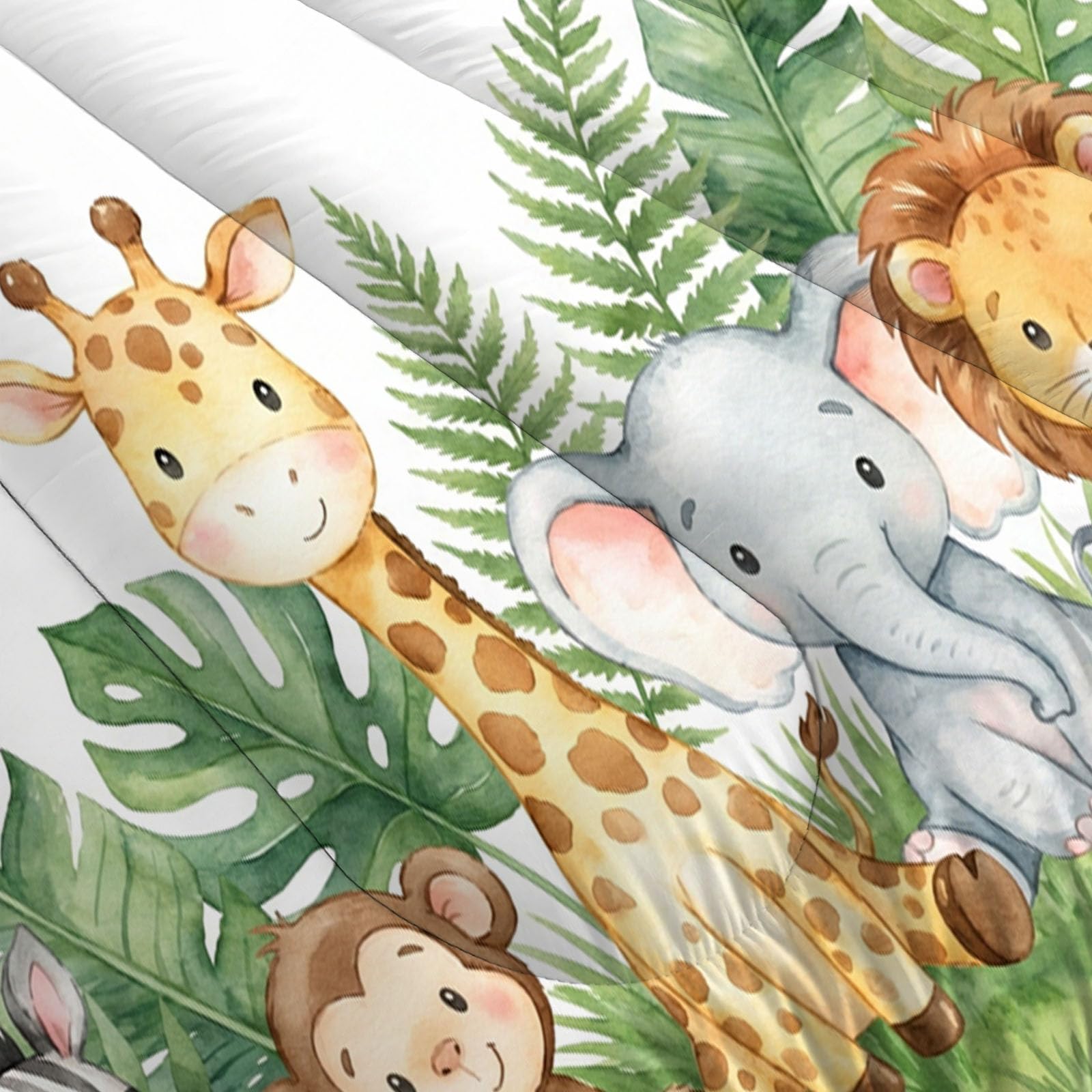 Piumone 2-In-1 Letto Matrimoniale 240X220 Cm Foresta Degli Animali Ad Acquerello | Trapunta E Piumino Reversibile 4 Stagioni, Giraffa Carina Leone, Copriletto Lavabile Morbido Leggero, Verde Salvia