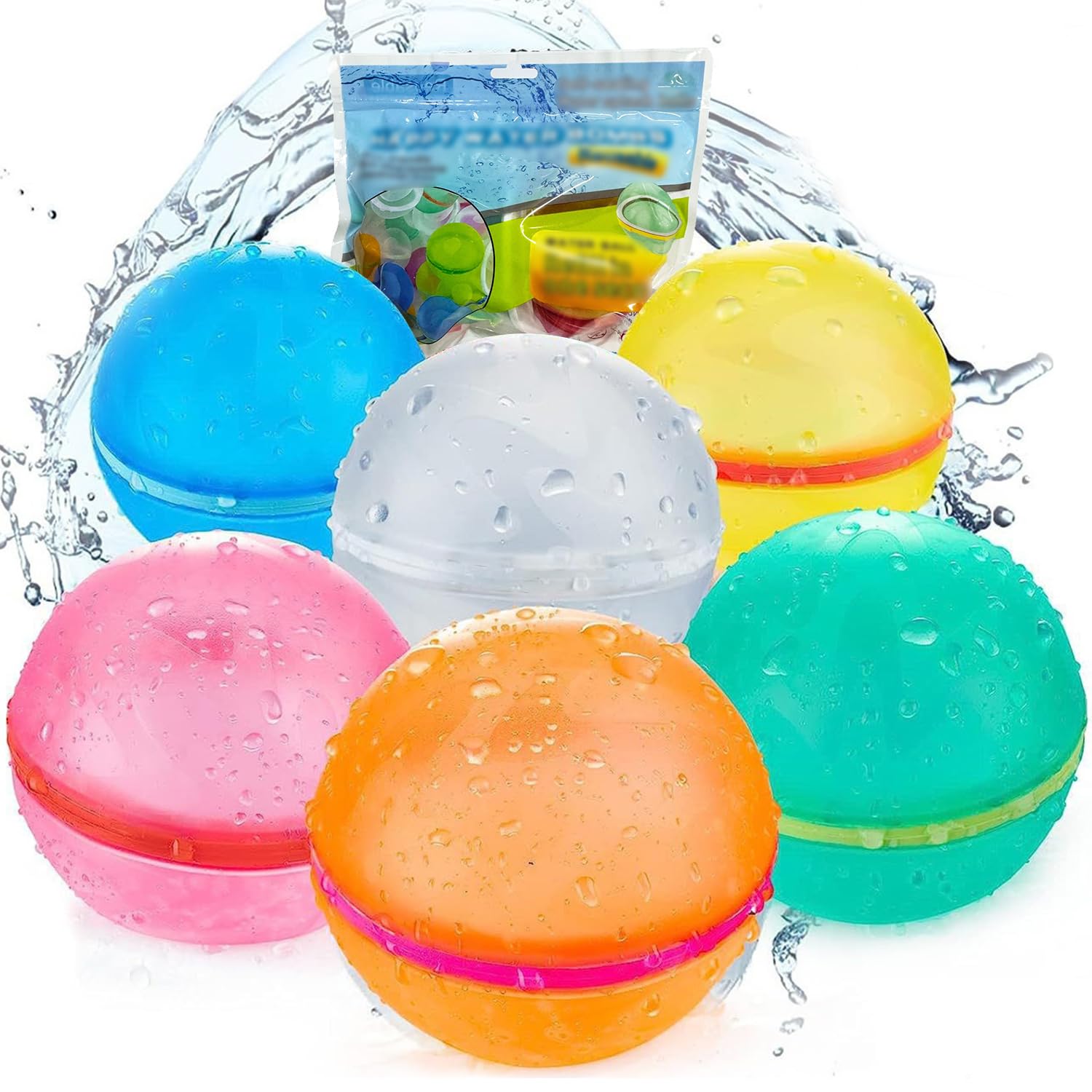 Spiritzohic 6Pcs Reusable Water Balloons, Magnetic Refillable Water Balloons for Kids, Refillable Silicone Bath Pool Beach Water BalloonsToys, Quick Fill, for Outdoor Water Fun Summer Family Games