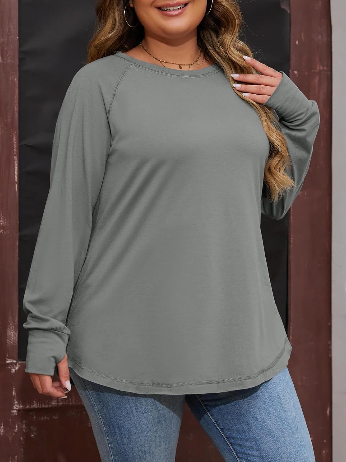 Women's Plus Size Long Sleeve Tunic Top Crew Neck Summer Oversized Fit Basic T Shirts Blouse - Image 3