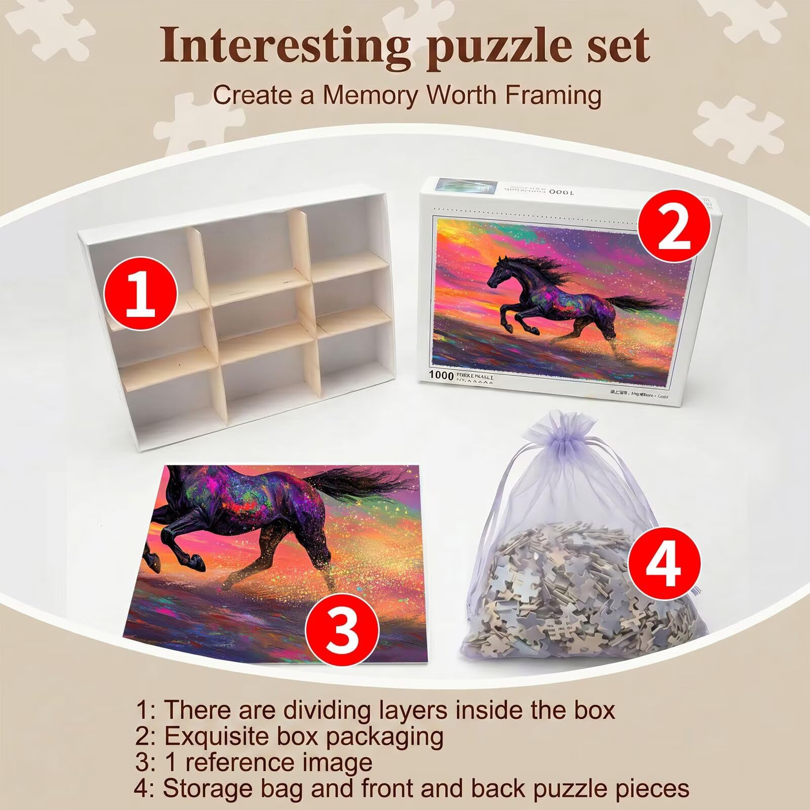 Puzzle 2000 Pezzi Classici, Puzzle cavallo sogno 99 x 70 cm, Gioco Educativo e Antistress in Legno con Poster Incluso, Ttività DIY per Famiglia, Regalo per Appassionati, Decor Parete Casa, f0-662