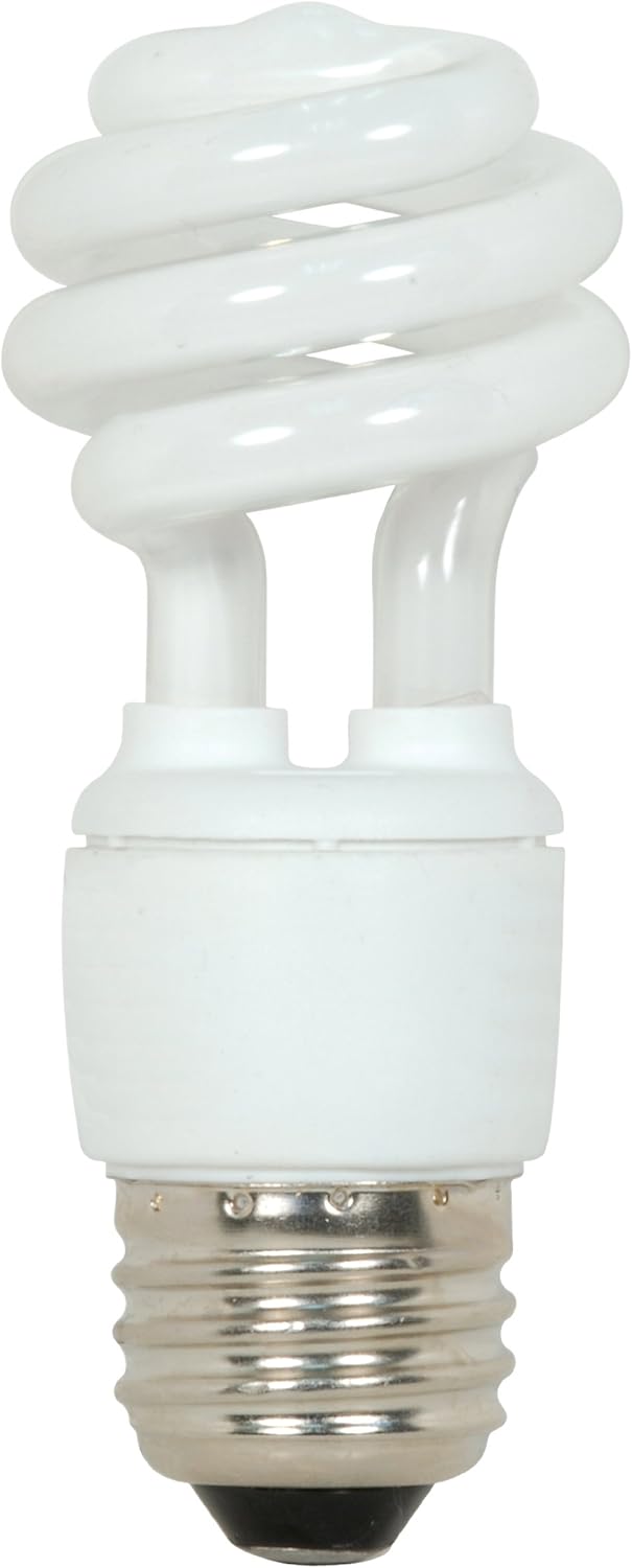 Satco S7211 9-Watt Medium Base T2 Mini Spiral, 2700K, 120V, Equivalent to 40-Watt Incandescent Lamp for Enclosed Fixtures with Energy Star Rated