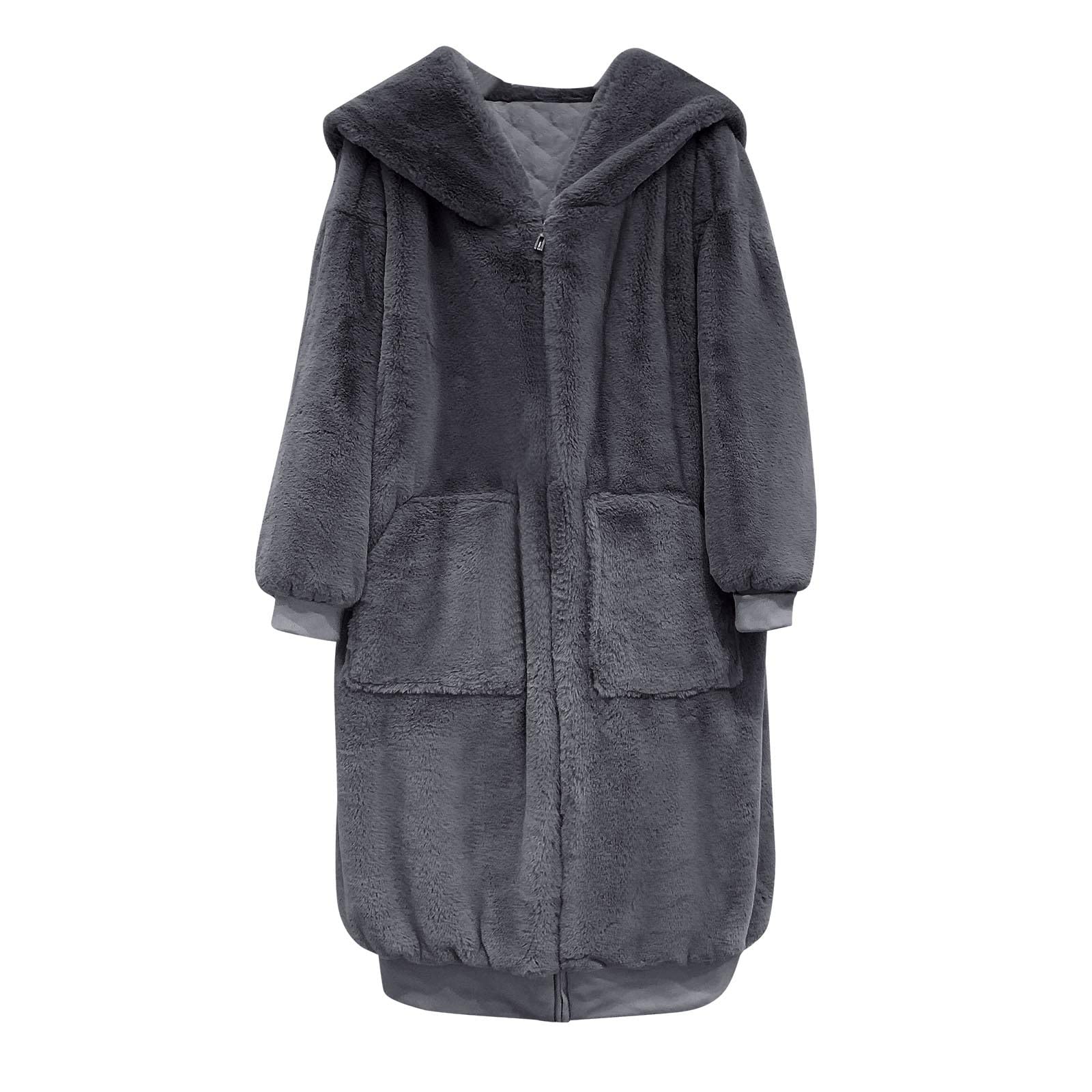 Plüschjacke Damen Lang - Teddy Kapuzenmantel Winter Warm Kapuzenjacke