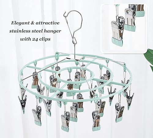 Miniatura 6 de Decohomeforu Stainless Steel Clothes Sock Drying Rack with 24 Clips, Swivel Hook Windproof Clothes Hanger Rack for Sock, Bras, Towel, Underwear,