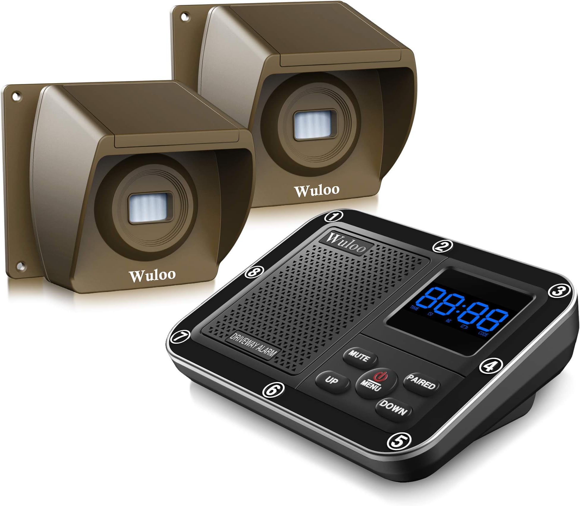 Wireless Driveway Alarm 1800 Feet Long Range Motion Sensor Alert System Driveway Detector for Home with 1800mAh Rechargeable Battery (1&2-Brown)