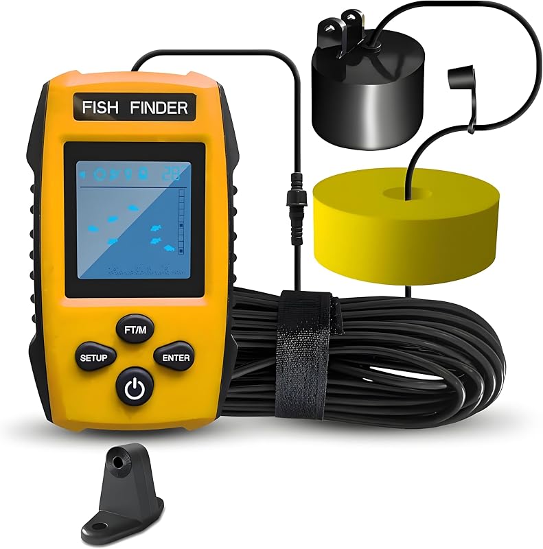 Buscador de peces portátil Buscador de profundidad de sonar de mano para kayak barco pesca en hielo y en tierra alcance de 100 m con transductor alarma de pesca contorno submarino TL88