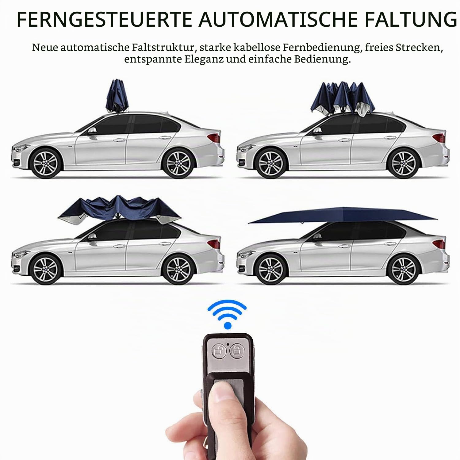 Vollautomatisches Autozelt, Tragbares Ferngesteuertes Autoabdeckungszelt, Faltbare Dachmarkisen, Autoabdeckung Mit Fernstart, 4.2M Große Autosonnenschirme,Grey