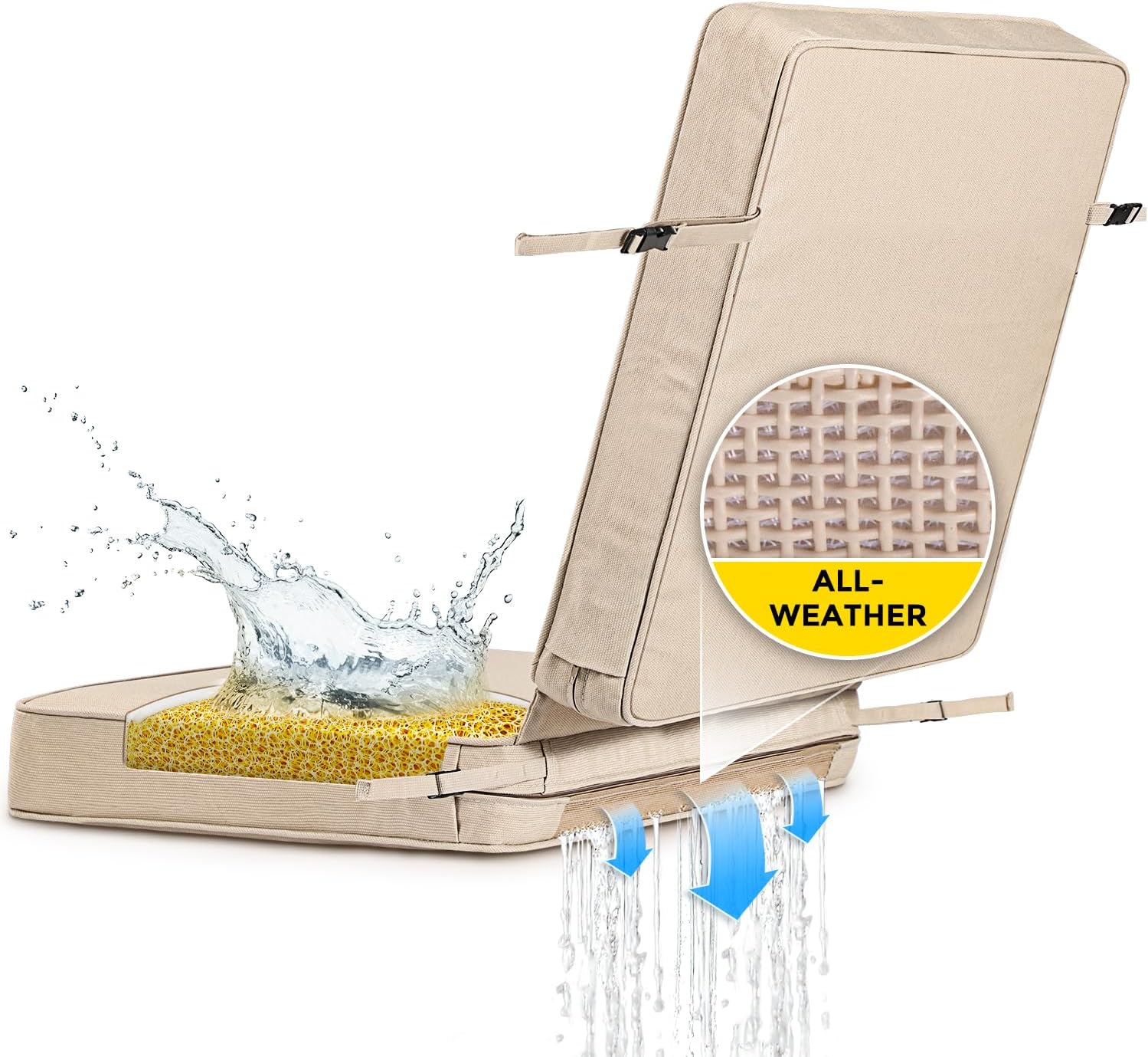 SUNROX DryFast Foam FadeShield Water Resistant Outdoor All-Weather Deep Seating Cushion Set 18"x37"x3" Husk Birch