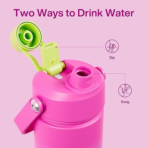 Miniatura 848 de ENCOOL Botella de agua aislada con popote, de acero inoxidable, a prueba de fugas, sin BPA, al vacío de doble pared que se mantiene fría durante 24