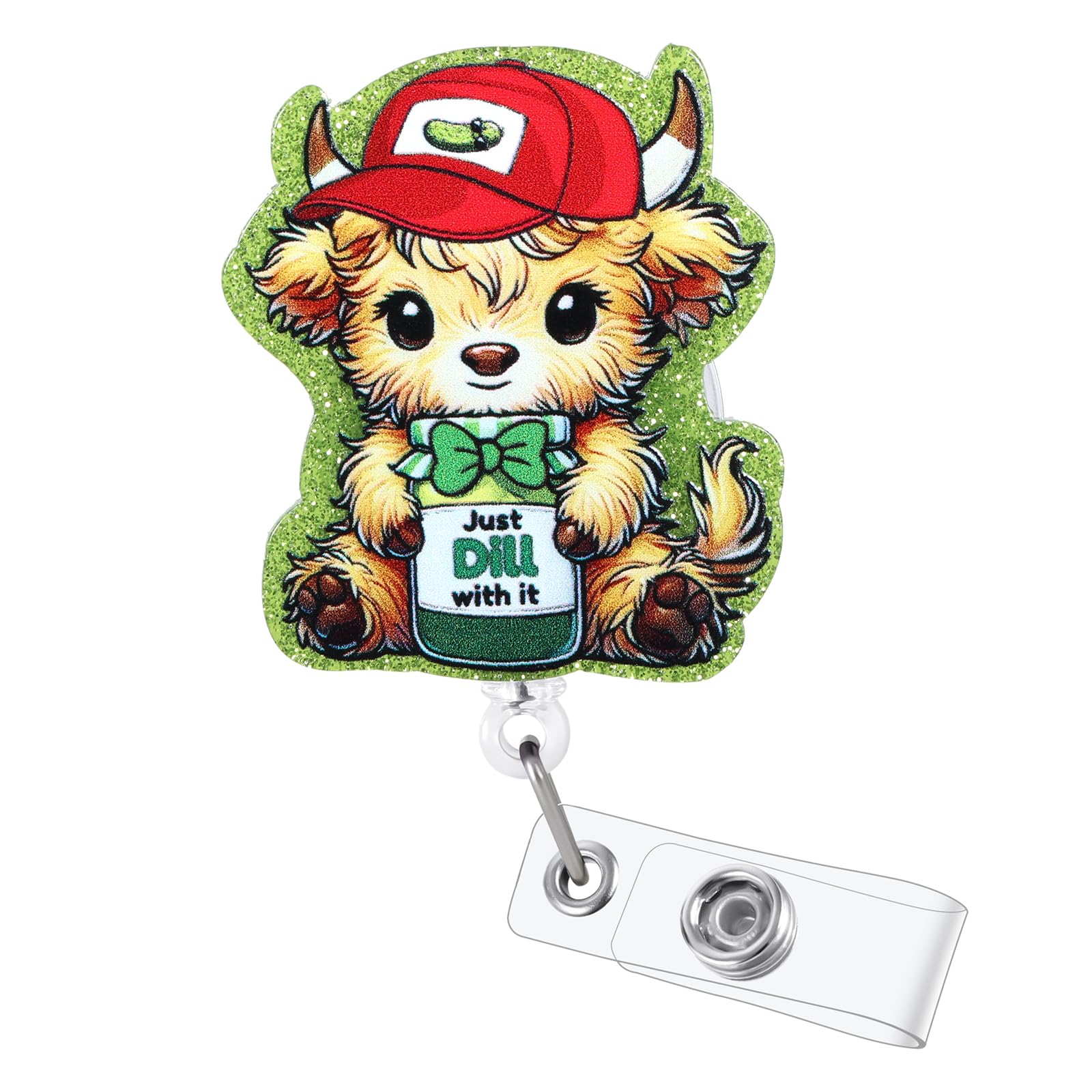 Just Dill with It Funny Nurse Badge Reel, Cute Hignland Cow Retractable ID Card Badge Holders, Work Badge Clip for ED ICU Pediatric RN CNA LPN MA