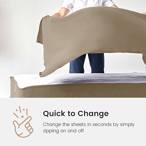 Miniatura 5 de Sábana bajera ajustable con cremallera, incluye 1 base de sábana bajera y 2 sábanas con cremallera, sábana bajera de hasta 16 pulgadas con bolsillos
