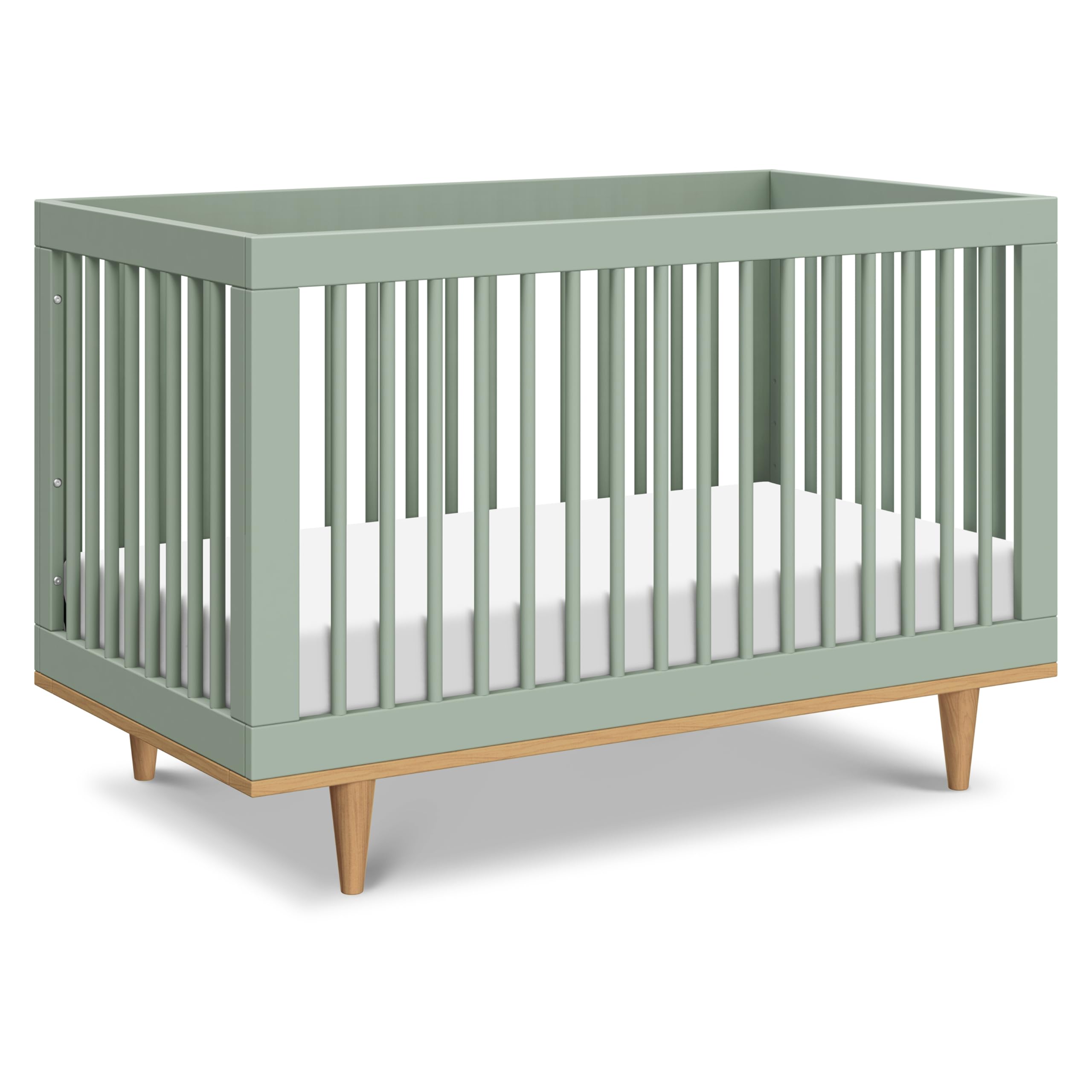 DaVinci Marley 3-in-1 Convertible Baby Crib with Wooden Toddler Bed & Daybed Conversion, Durable, GREENGUARD Gold Certified - 4 Adjustable Mattress Heights - Light Sage & Walnut Legs