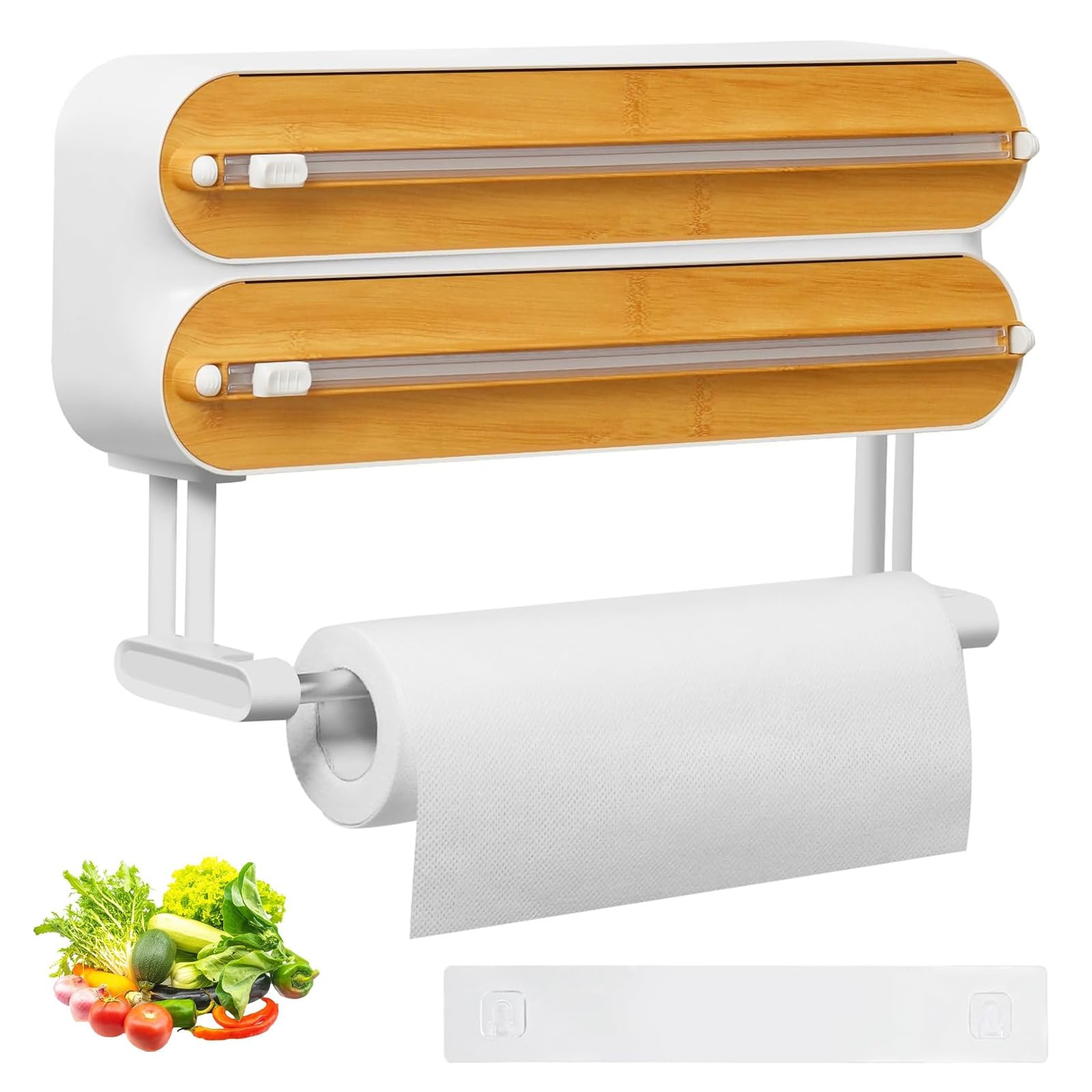 3-in-1 vershoudfoliedispenser met cutter, keukenrolhouder met keukenrolhouder, aluminiumfoliedispenser en vershoud, keukenrolhouder zonder boren, wandrolhouder keuken (puur zwart