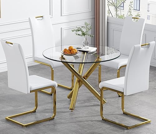 Miniatura 4 de Mesa redonda de cristal para comedor de 2 a 4 personas, moderna parte superior de vidrio templado, patas cromadas resistentes, almohadillas
