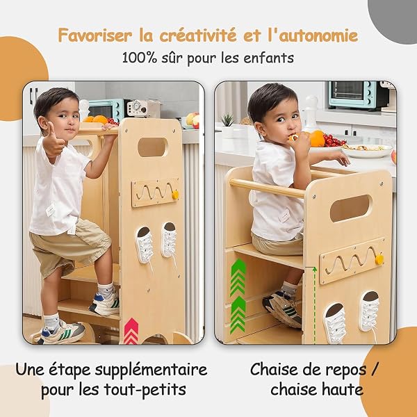 Tour d'apprentissage Montessori 4 en 1 Olvy Kids - Échelle en Bois - Tabouret escabeau à 4 marches - Tour de Cuisine pour Enfants - Tour d'apprentissage Debout pour Enfants à partir de 1 an - 5