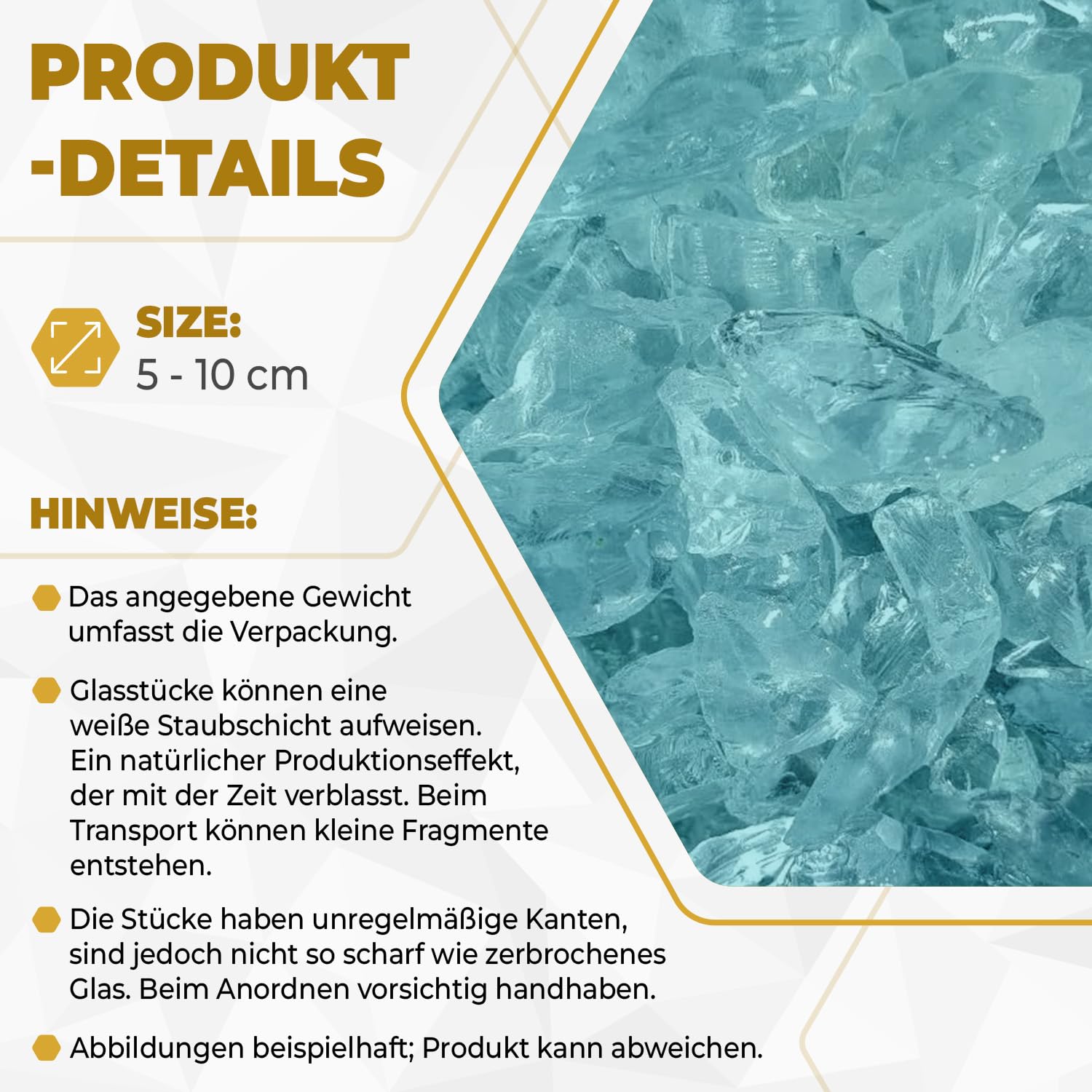 Glasbrocken Türkis 20 kg (5-10 cm) – Recyceltes Dekoglas für Biokamine, Gabionen & Garten | Wetterfeste Steine für Bodenvasen & Außenbereich