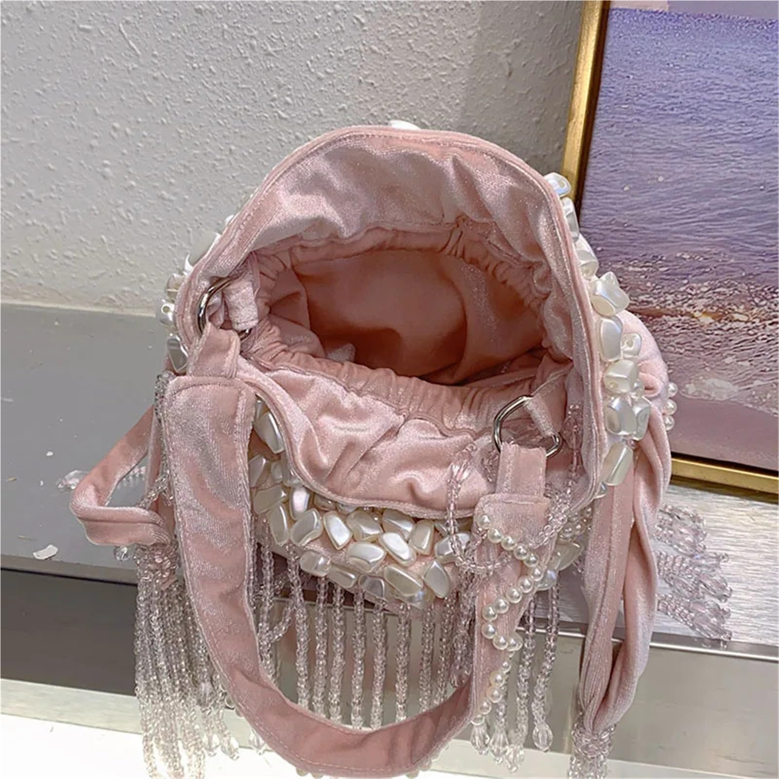 Schmuckbeutel Aus Seide Elegante Banketttasche aus Kristallperlenseide | Party-Abend, handgefertigt, mit Samt-Touch, modische Hochzeit
