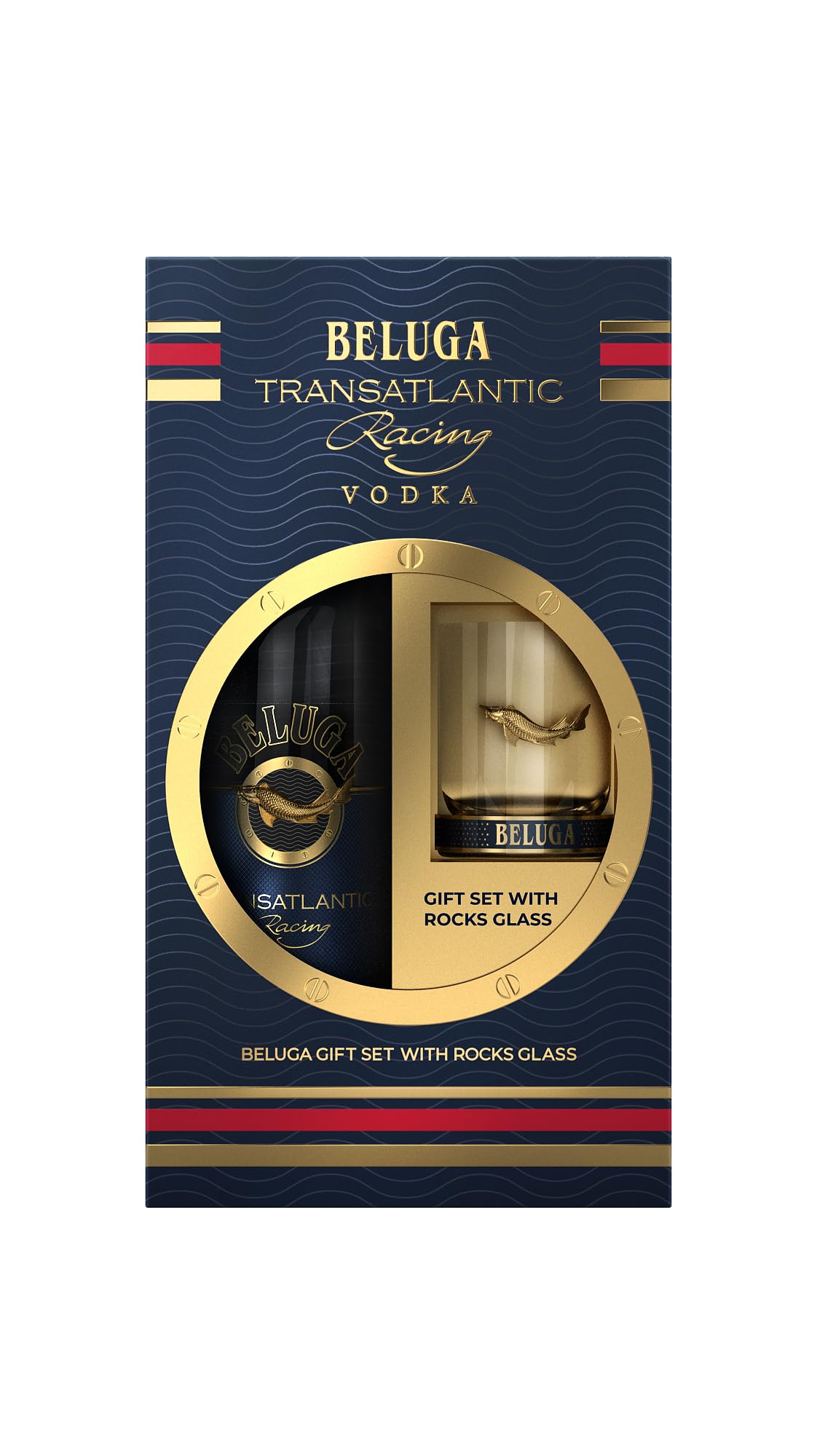 Beluga Transatlantic Racing Vodka 700 ml, 40% Vol. Geschenkset mit Rocks-Glas im Fisch-Design