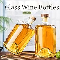 Vista 4 de Paquete de 2 botellas de licor de vidrio transparente de base pesada de 25 onzas con tapas de madera en T, botellas de vino transparentes, botellas