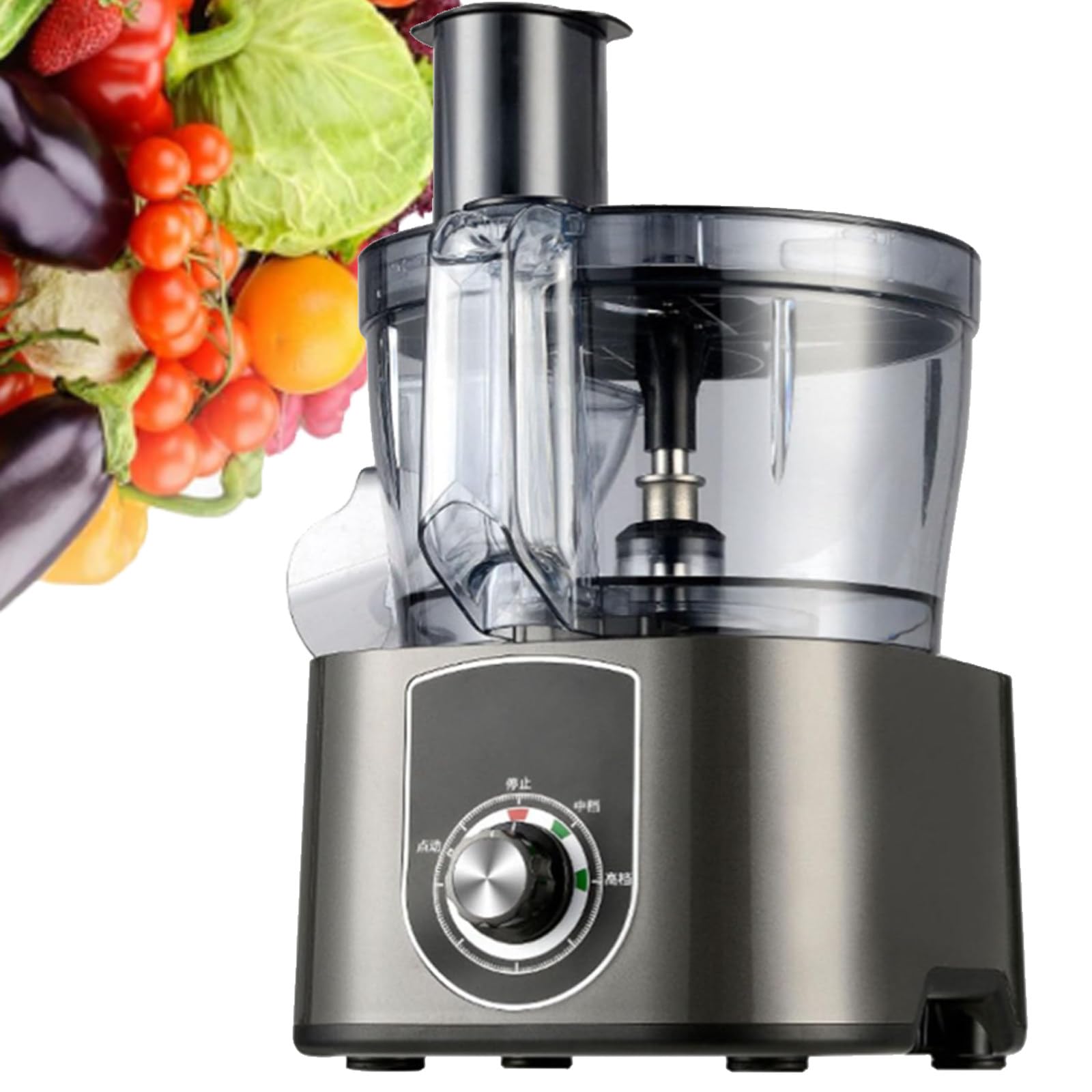 Picadora de verduras para uso doméstico comercial, con cuchillas de acero inoxidable, cortador automático de alimentos, máquina de corte de frutas, redes de cuchillos y cuchillas de rebanar, gris
