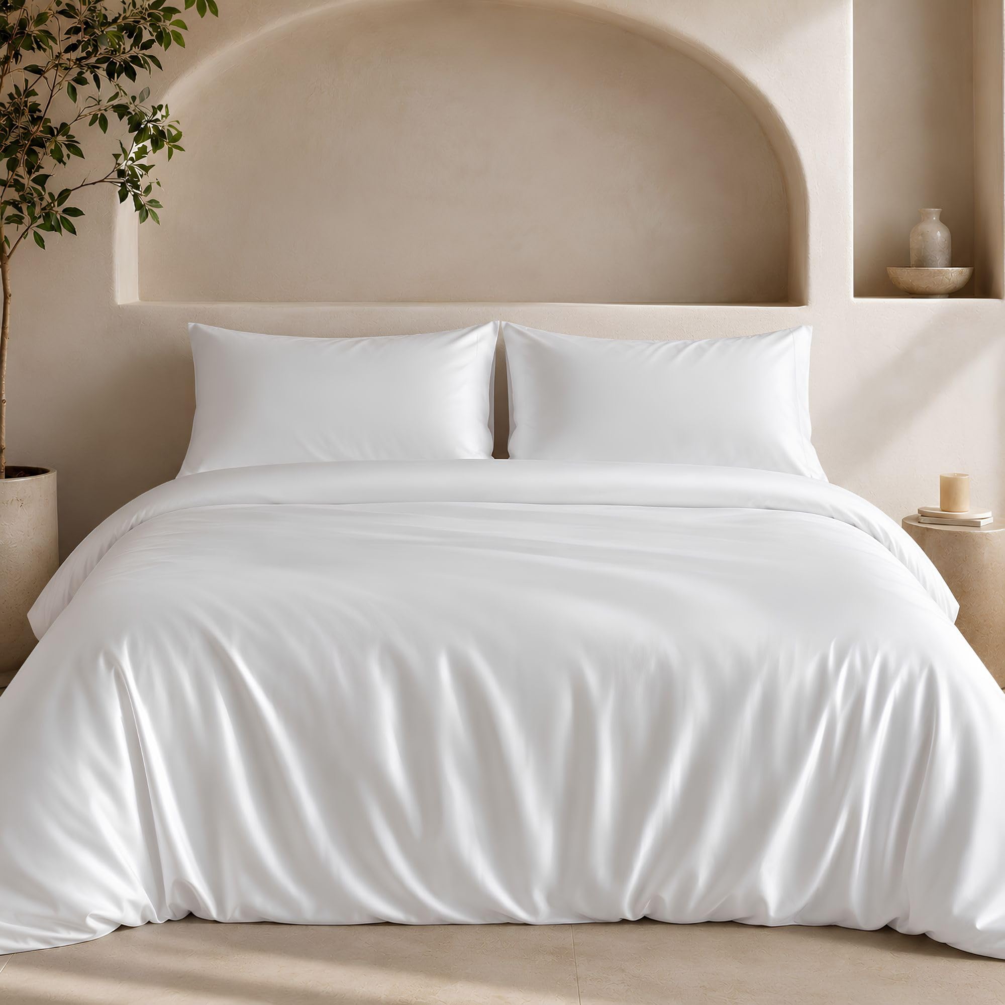 Sheet Story Bamboo Super King Duvet Cover Set - 400 Thread Count - Super King Duvet Cover with Pillowcases - Luxuriously Soft and Hypoallergenic - White
