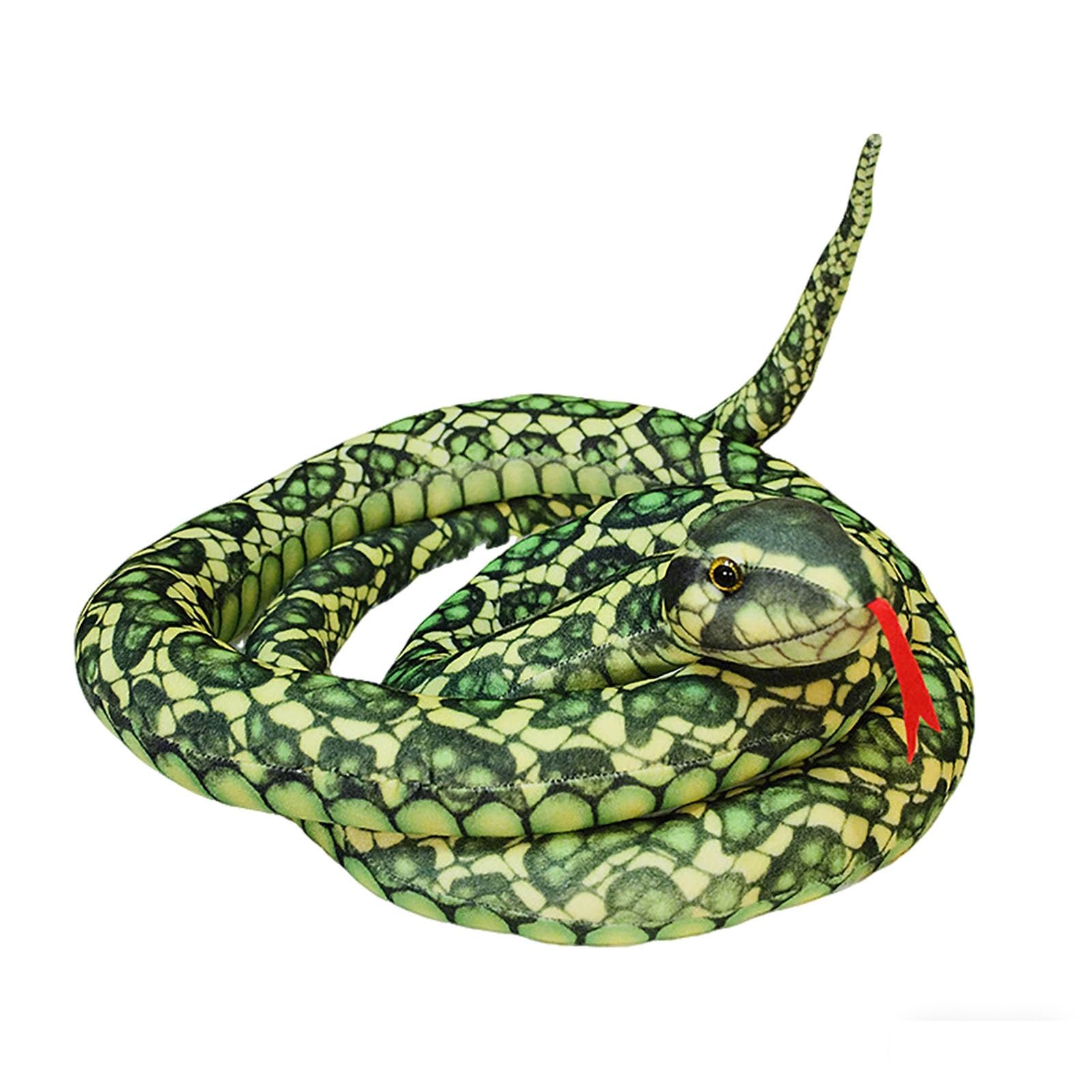 HOMEXYLYL Giant Snake Plush, Realistic Cute and Soft Stuffed Animal for Kids Gift for Birthday Halloween and Home Decor(Green,160cm/63.0in)