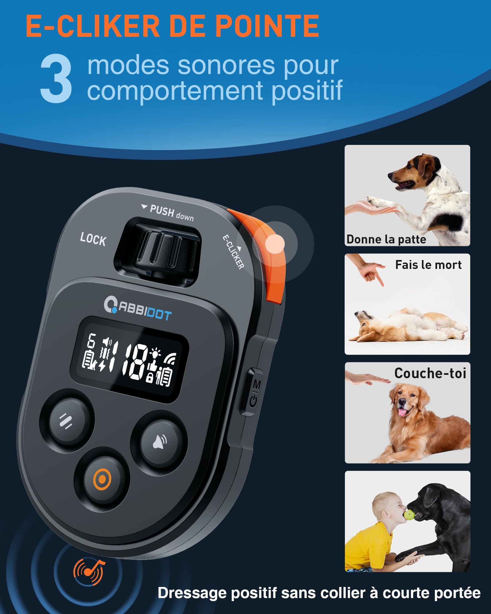 ABBIDOT Collier de Dressage pour Chien - Portée de 3.2 Km, 3 Veilleuses, 178 Niveaux avec 4 Modes, Clicker électrique, Collier électrique Rechargeable pour Petits et Grands Chiens (Noir, 1 Collier)