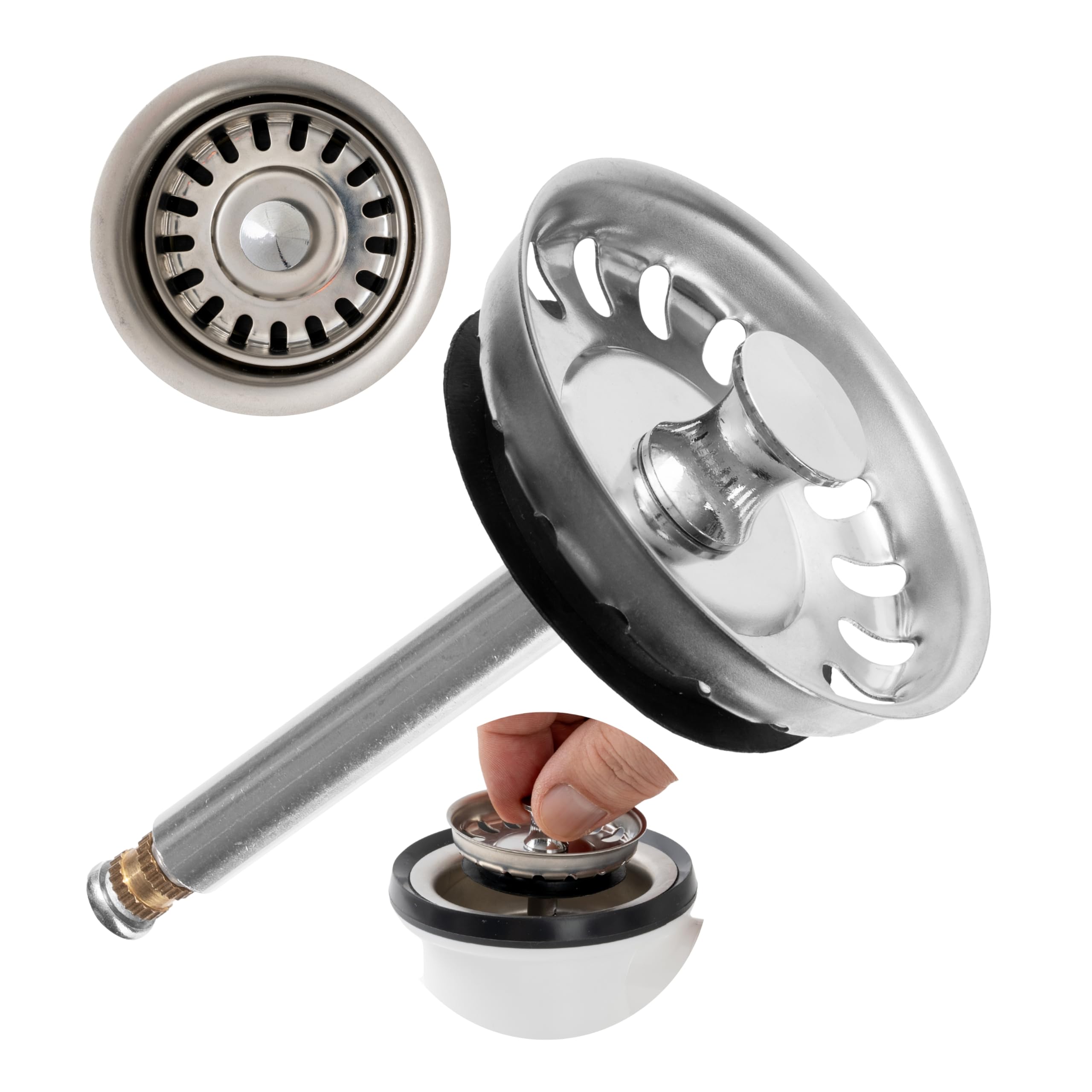 Your Day Mate Ø 52 Mm, 27 - 57 Mm Pin Sink Strainer Basket, 1 Pack, Ø 52 Mm Strainer Basket, In Stainless Steel, Eccentric Pin Protrudes 27-57 Mm Deep Into The Drain, Ø 8 Mm Pin, Spare Part For Kitchen Sinks, Kitchen Drain Strainer