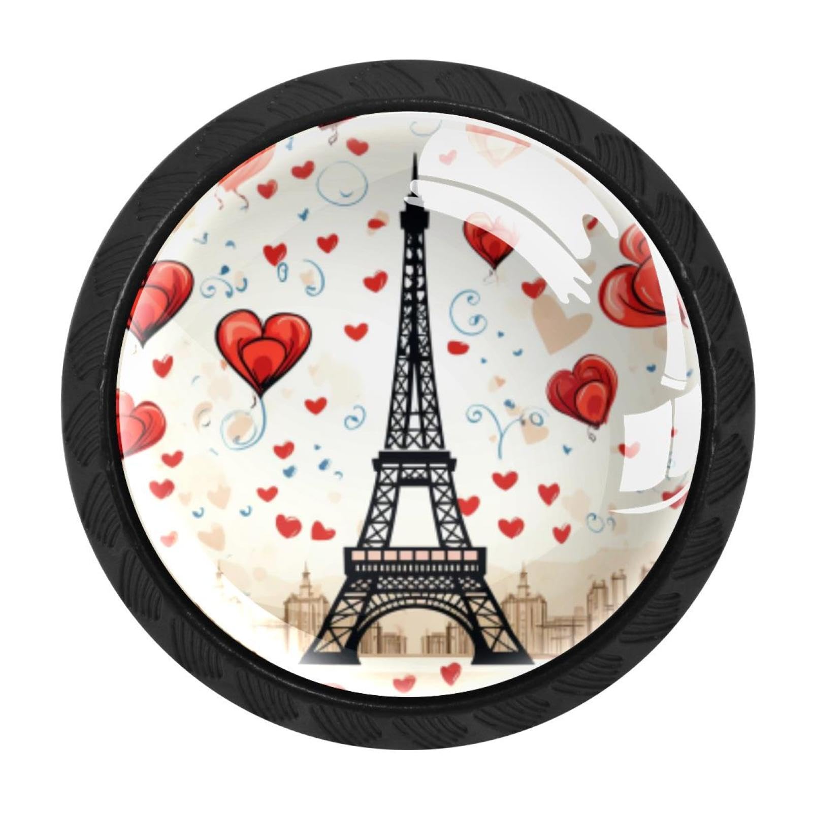 Chenzzzz Multicolored 05 4 Pack Round Cabinet Knobs For Kitchen Bathroom Closet Dresser Cabinets, Eiffel Tower Valentine's Day