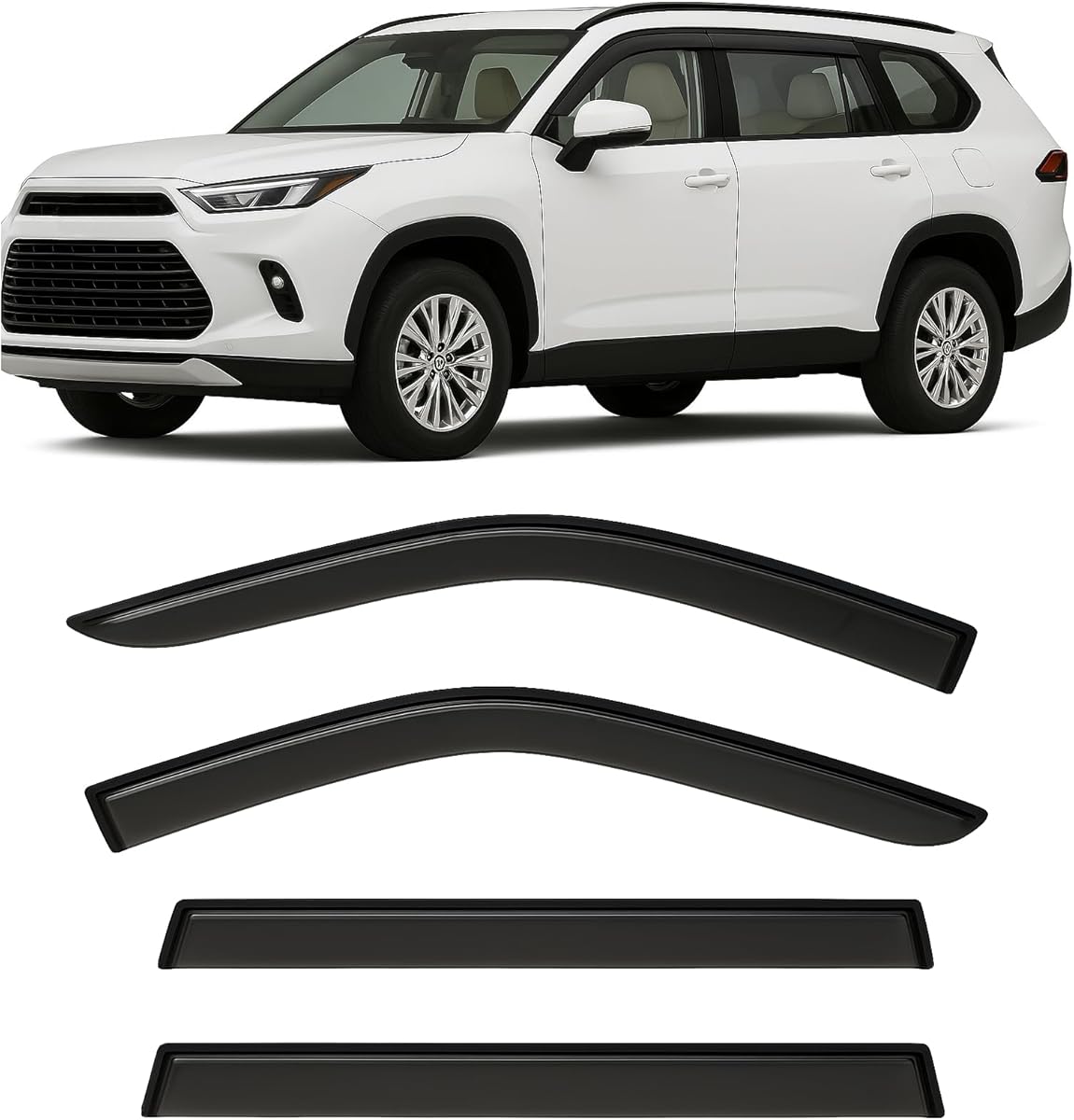 2024-2025 Tape-On Side Window Visor Deflectors for Toyota Grand Highlander Rain Guards XLE Limited Platinum MAX Hybrid Smoke & for Lexus TX 350 500h Premium AWD Luxury Hybrid 2024-2025